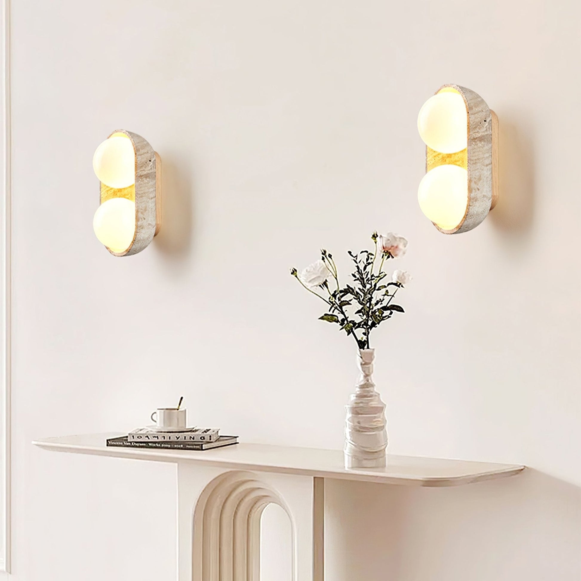 Trio Globe Travertine Wall Sconce-Neutral Decor