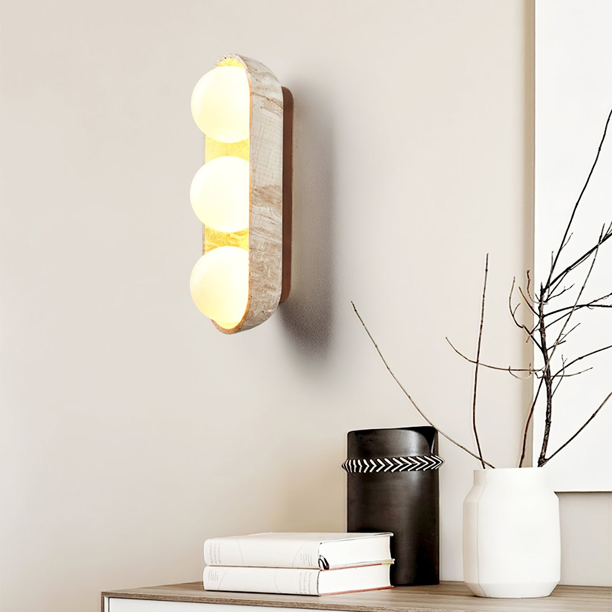 Trio Globe Travertine Wall Sconce-Neutral Decor