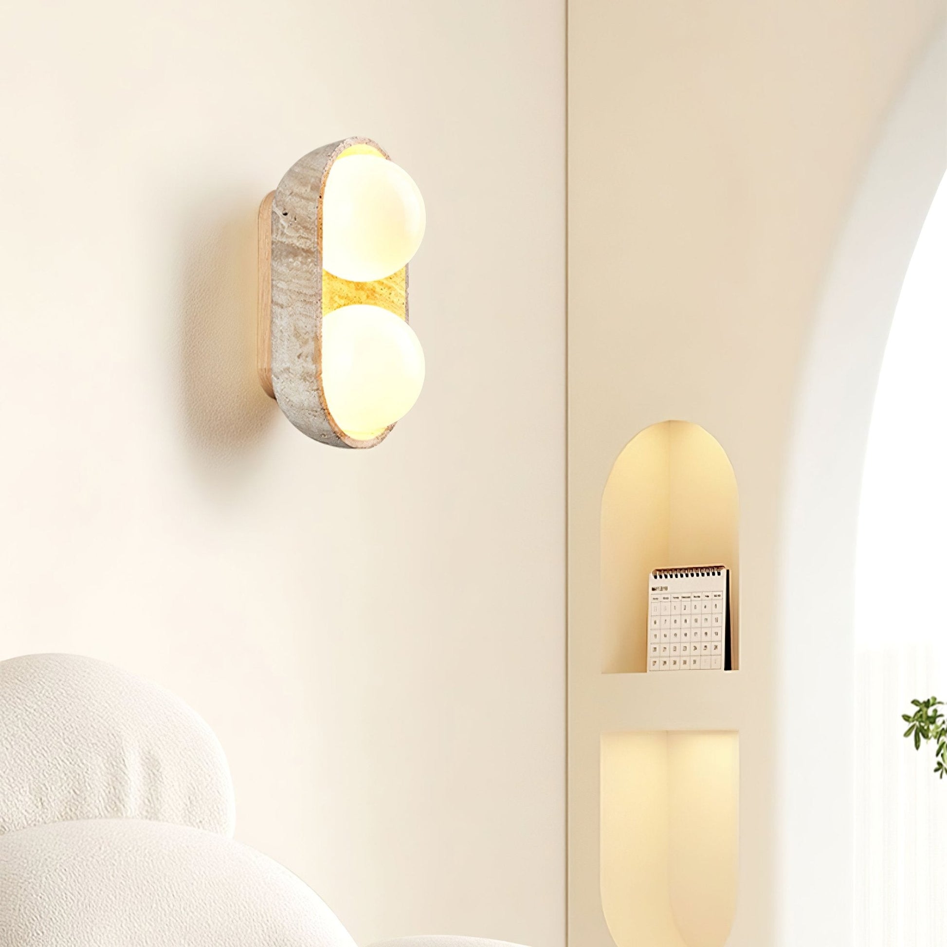 Trio Globe Travertine Wall Sconce-Neutral Decor