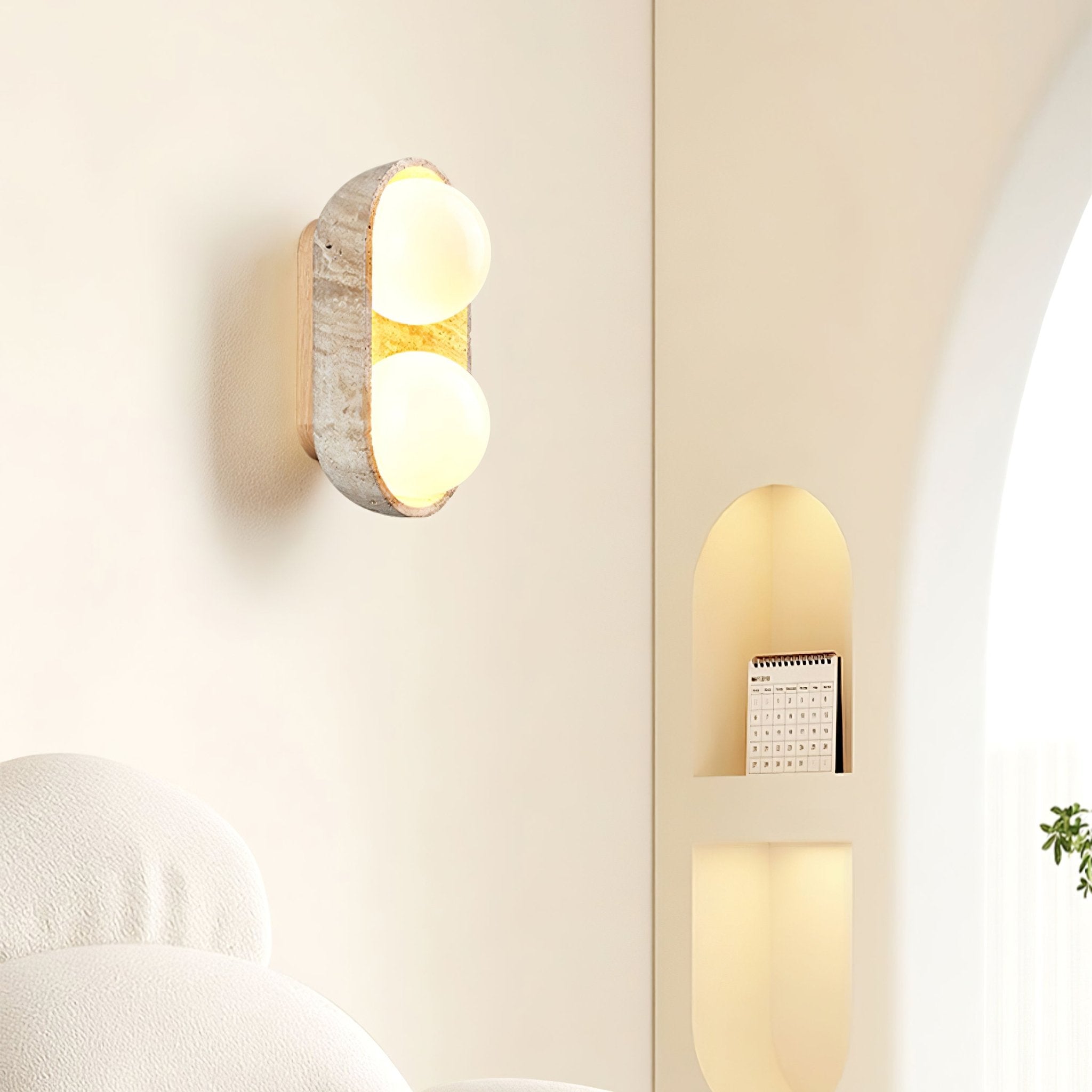 Trio Globe Travertine Wall Sconce-Neutral Decor