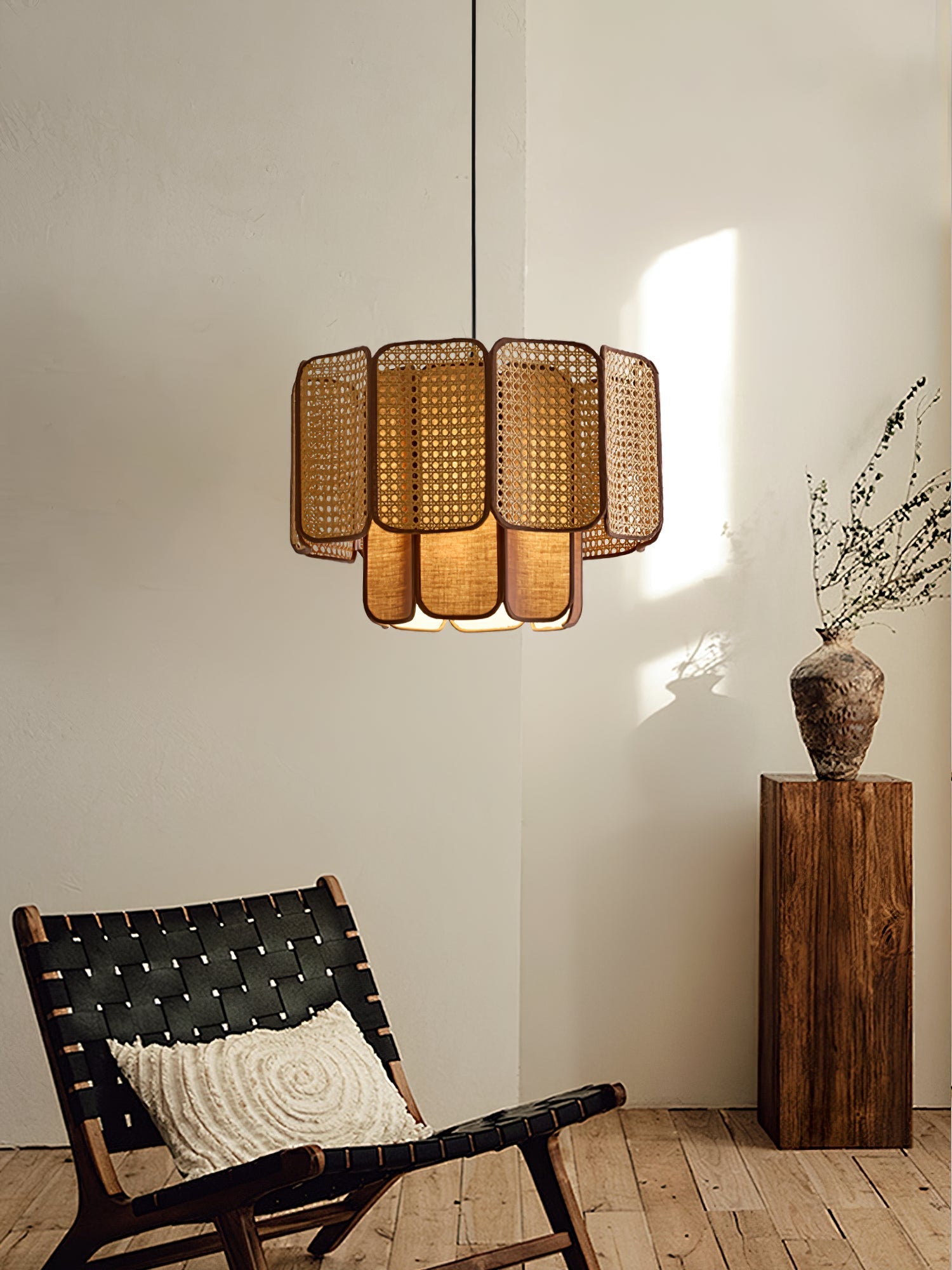 Cane Vintage Fabric Pendant Lamp-Neutral Decor