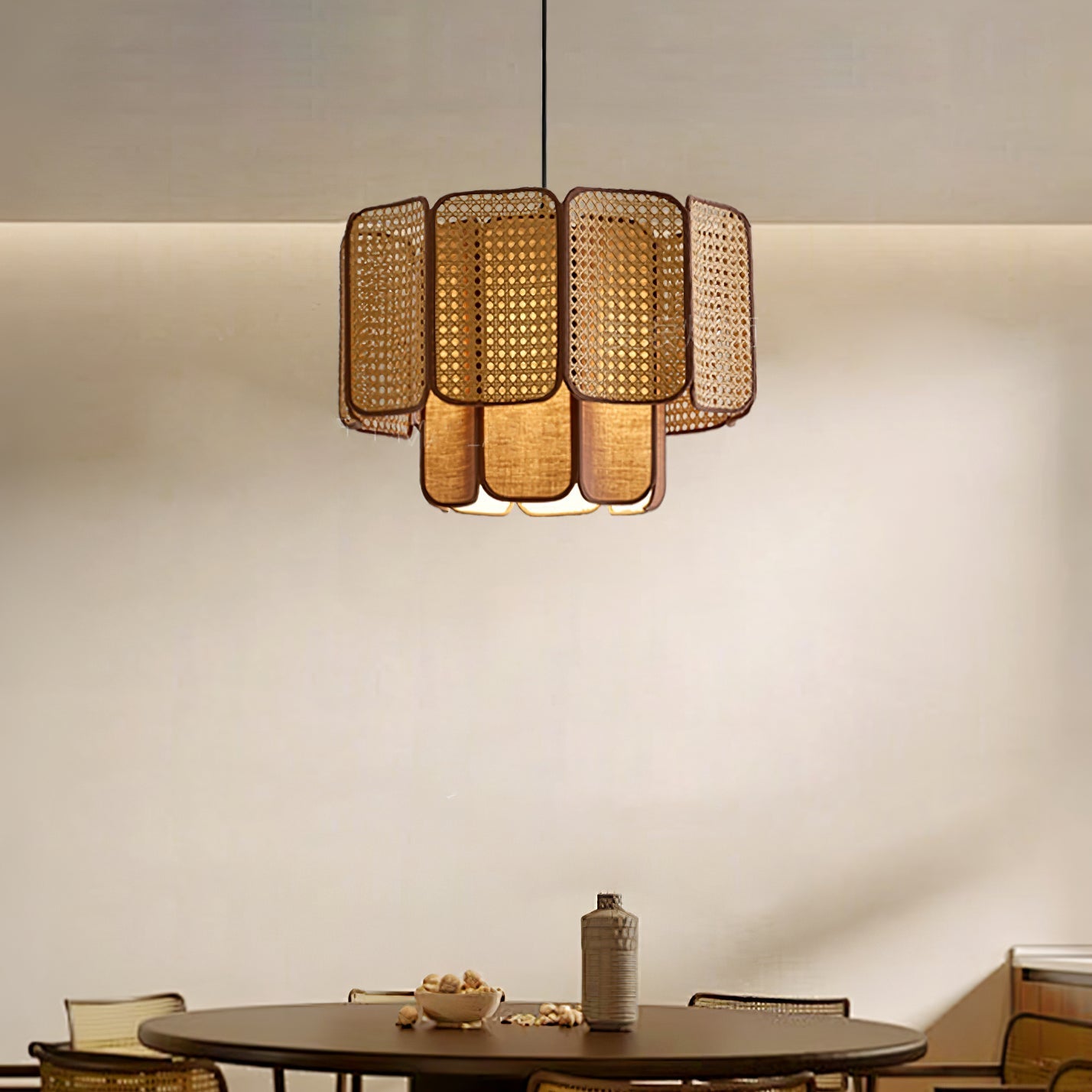 Cane Vintage Fabric Pendant Lamp-Neutral Decor