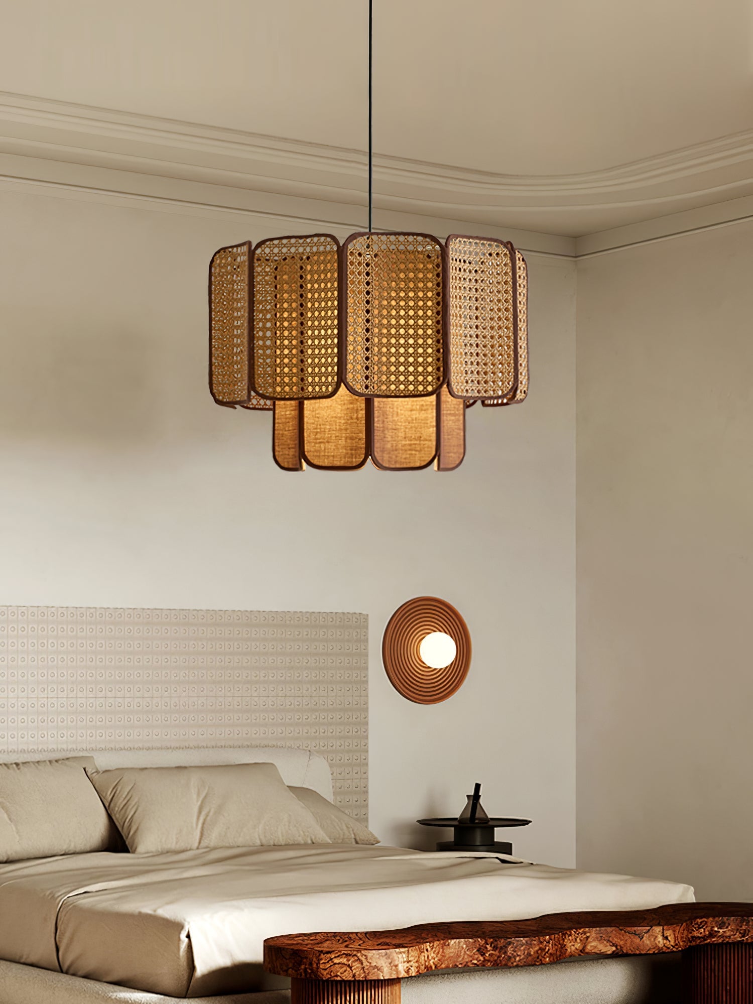 Cane Vintage Fabric Pendant Lamp-Neutral Decor
