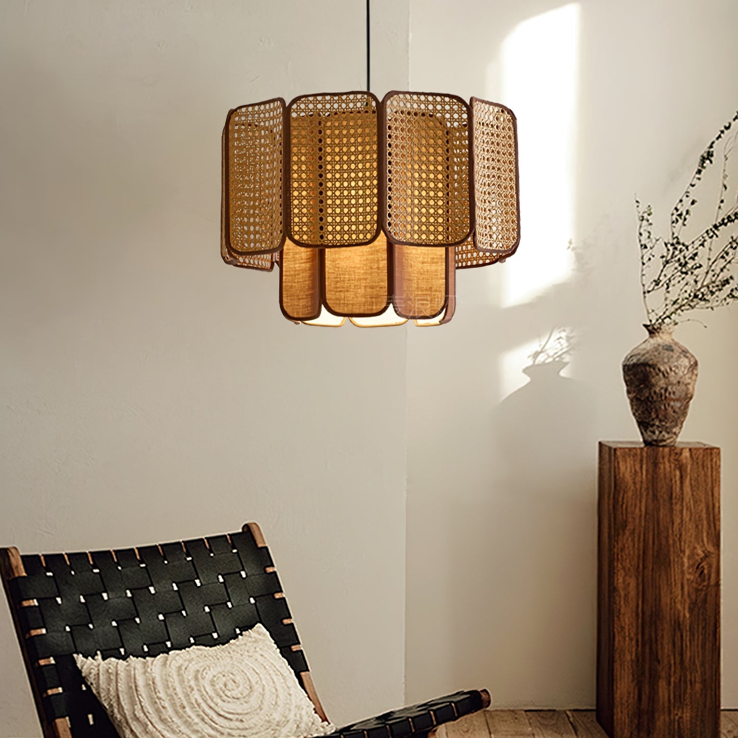 Cane Vintage Fabric Pendant Lamp-Neutral Decor