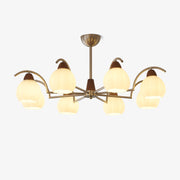 Ilaeiel Traditional Elegance Bloom Wood Glass Chandelier-Neutral Decor
