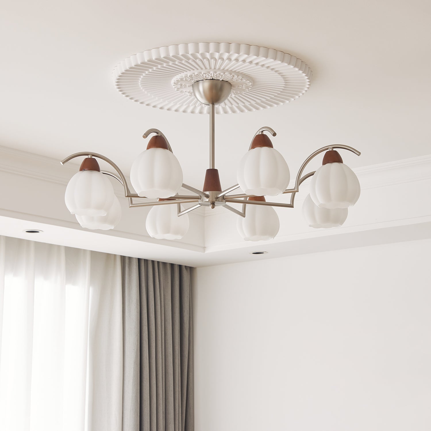 Ilaeiel Traditional Elegance Bloom Wood Glass Chandelier-Neutral Decor