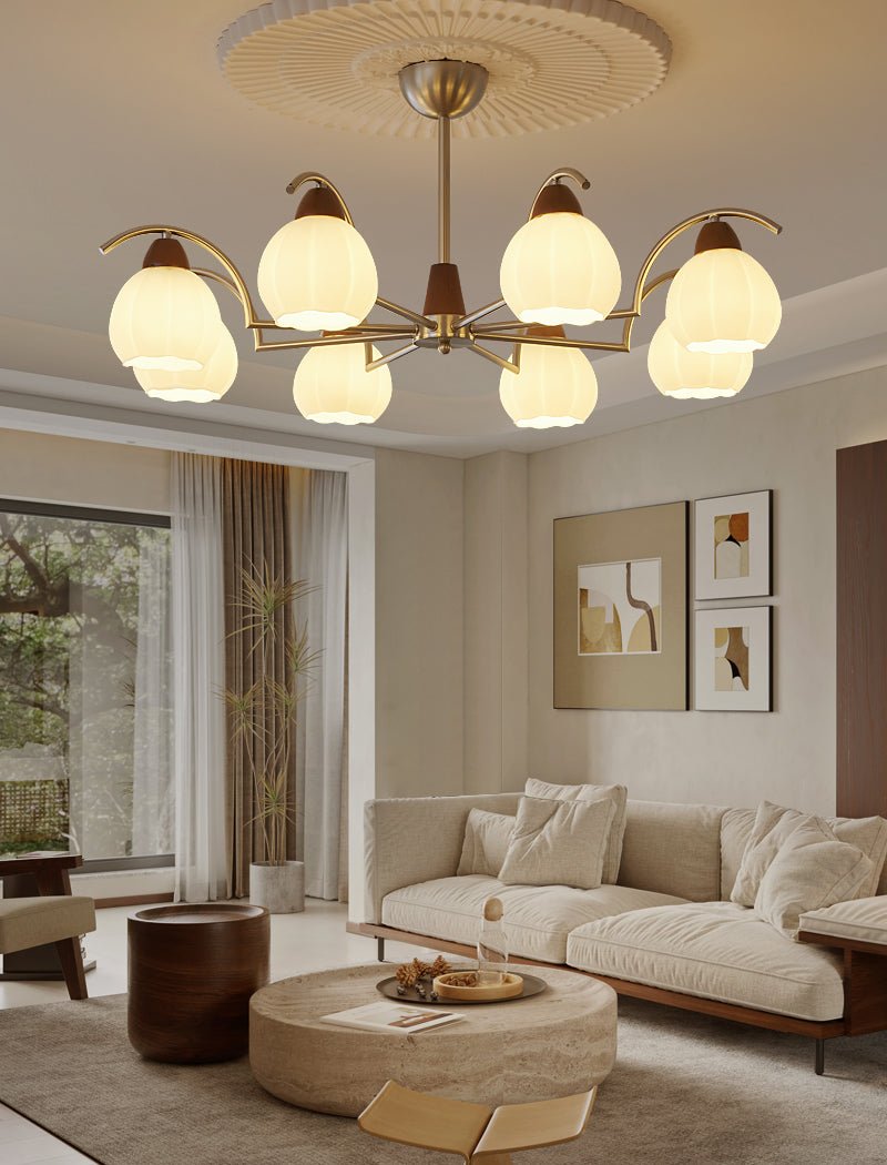 Ilaeiel Traditional Elegance Bloom Wood Glass Chandelier-Neutral Decor
