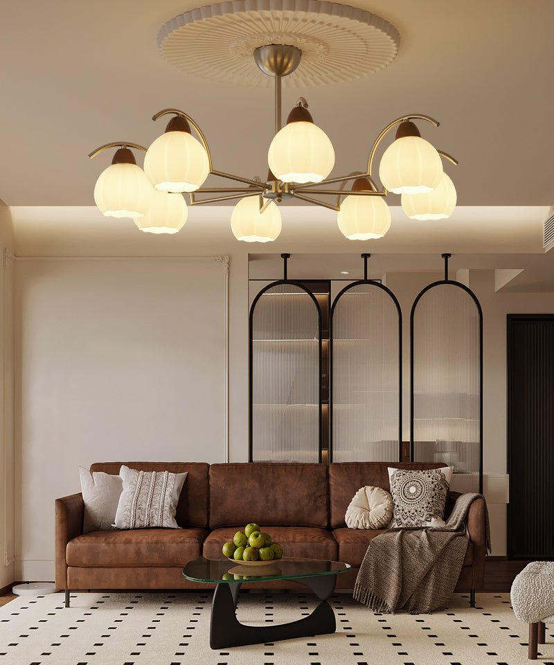 Ilaeiel Traditional Elegance Bloom Wood Glass Chandelier-Neutral Decor