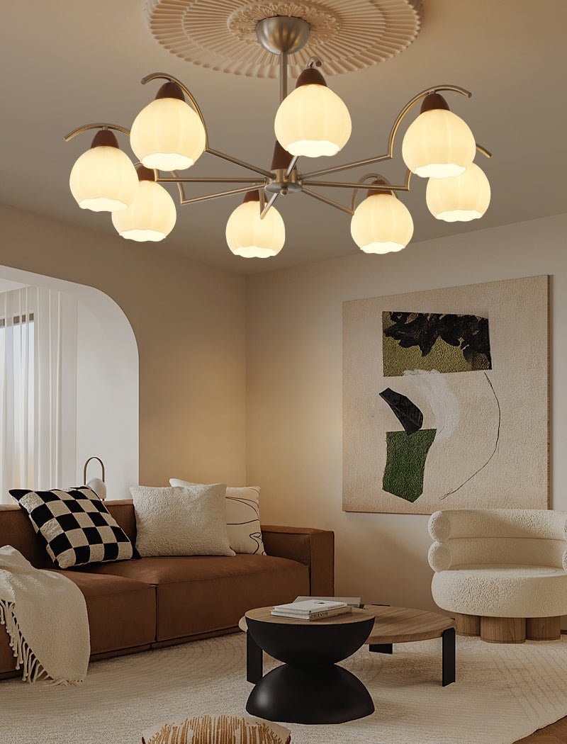 Ilaeiel Traditional Elegance Bloom Wood Glass Chandelier-Neutral Decor