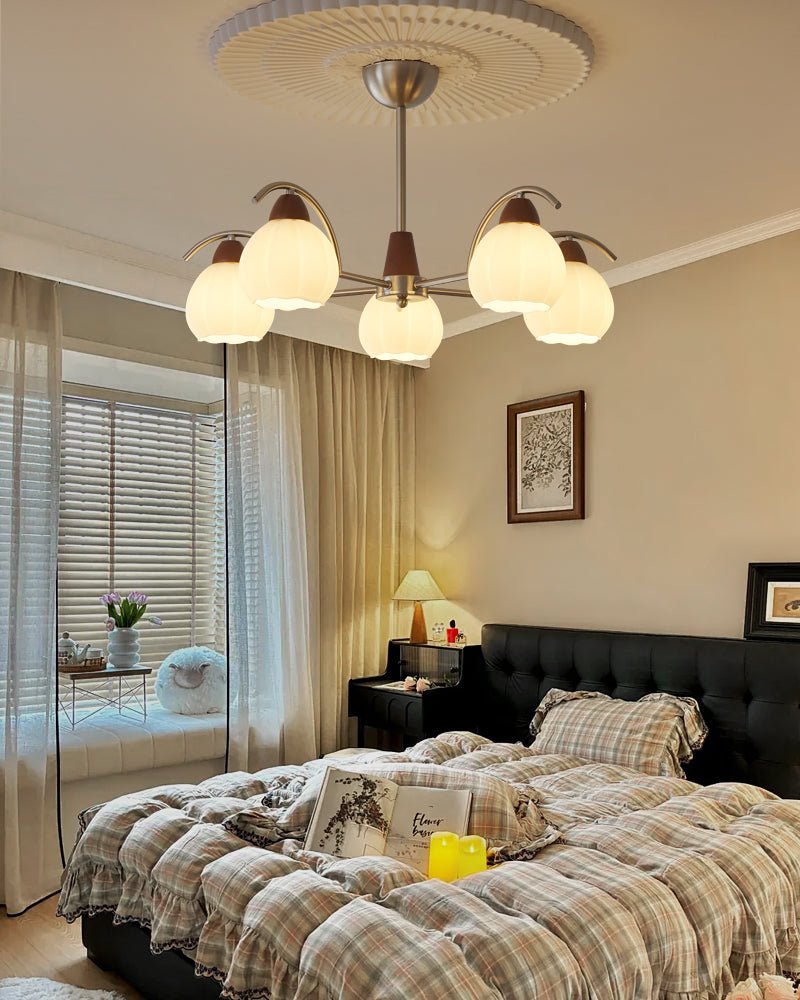 Ilaeiel Traditional Elegance Bloom Wood Glass Chandelier-Neutral Decor