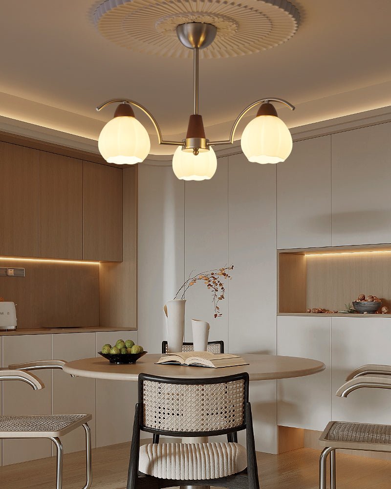 Ilaeiel Traditional Elegance Bloom Wood Glass Chandelier-Neutral Decor