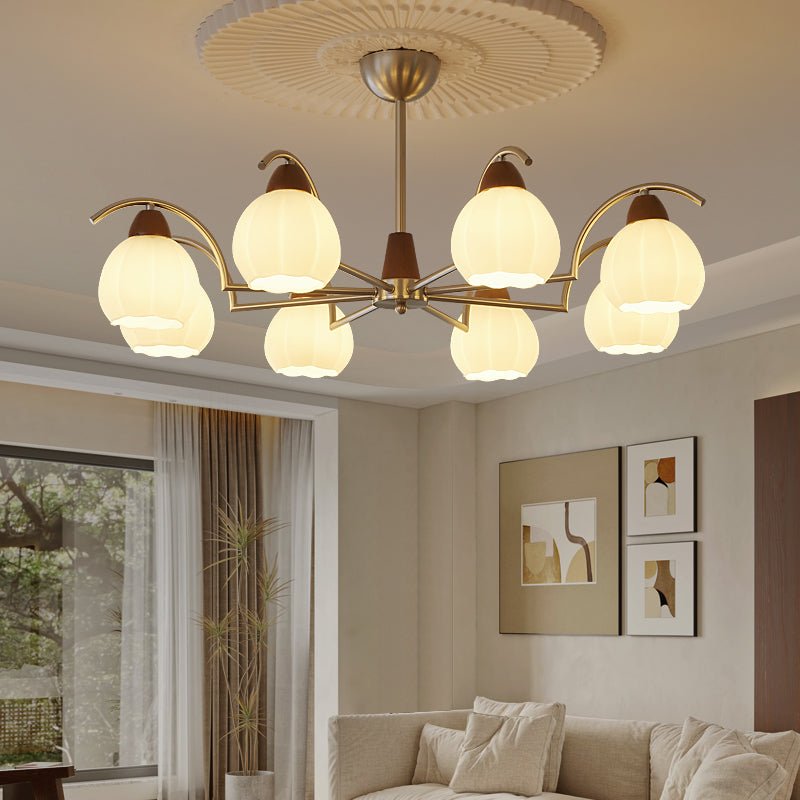 Ilaeiel Traditional Elegance Bloom Wood Glass Chandelier-Neutral Decor