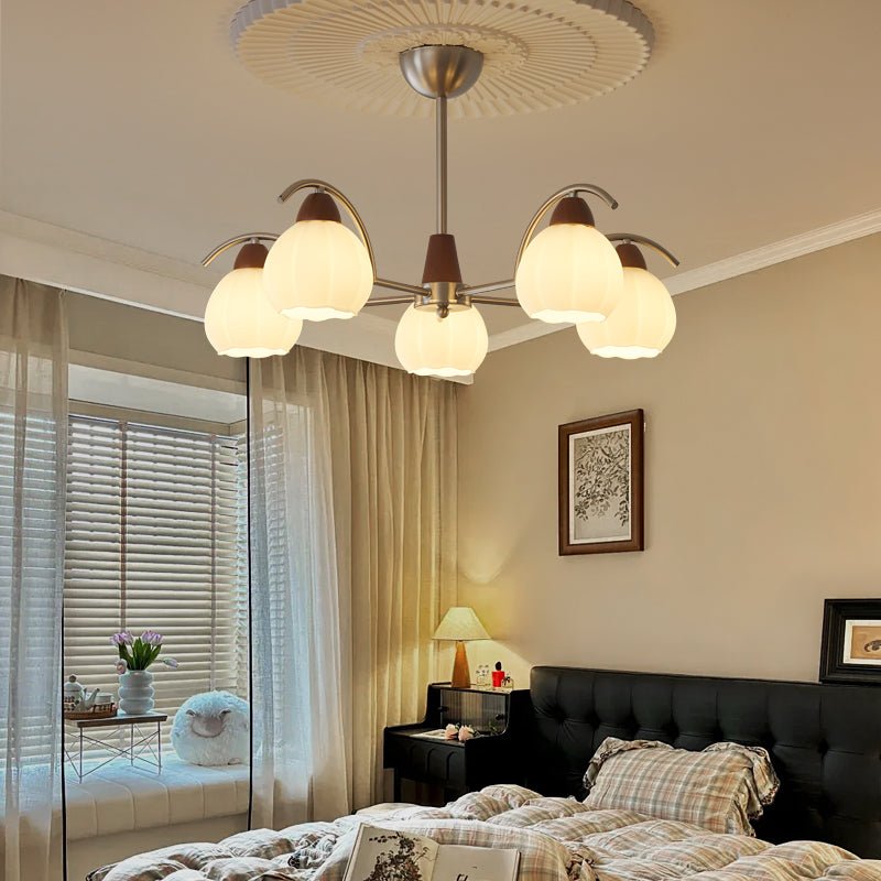 Ilaeiel Traditional Elegance Bloom Wood Glass Chandelier-Neutral Decor