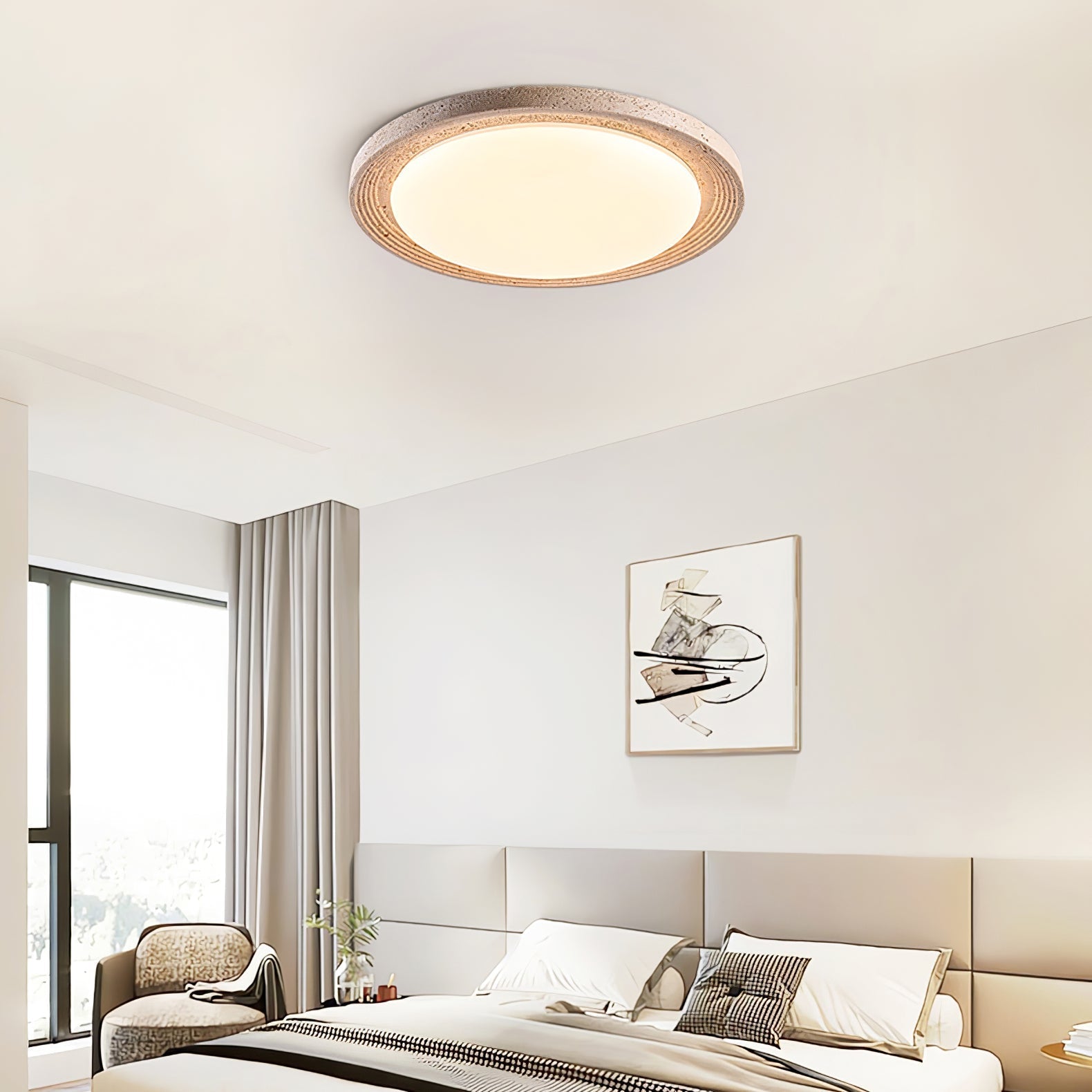 Olphaan Ringed Travertine Ceiling Light-Neutral Decor
