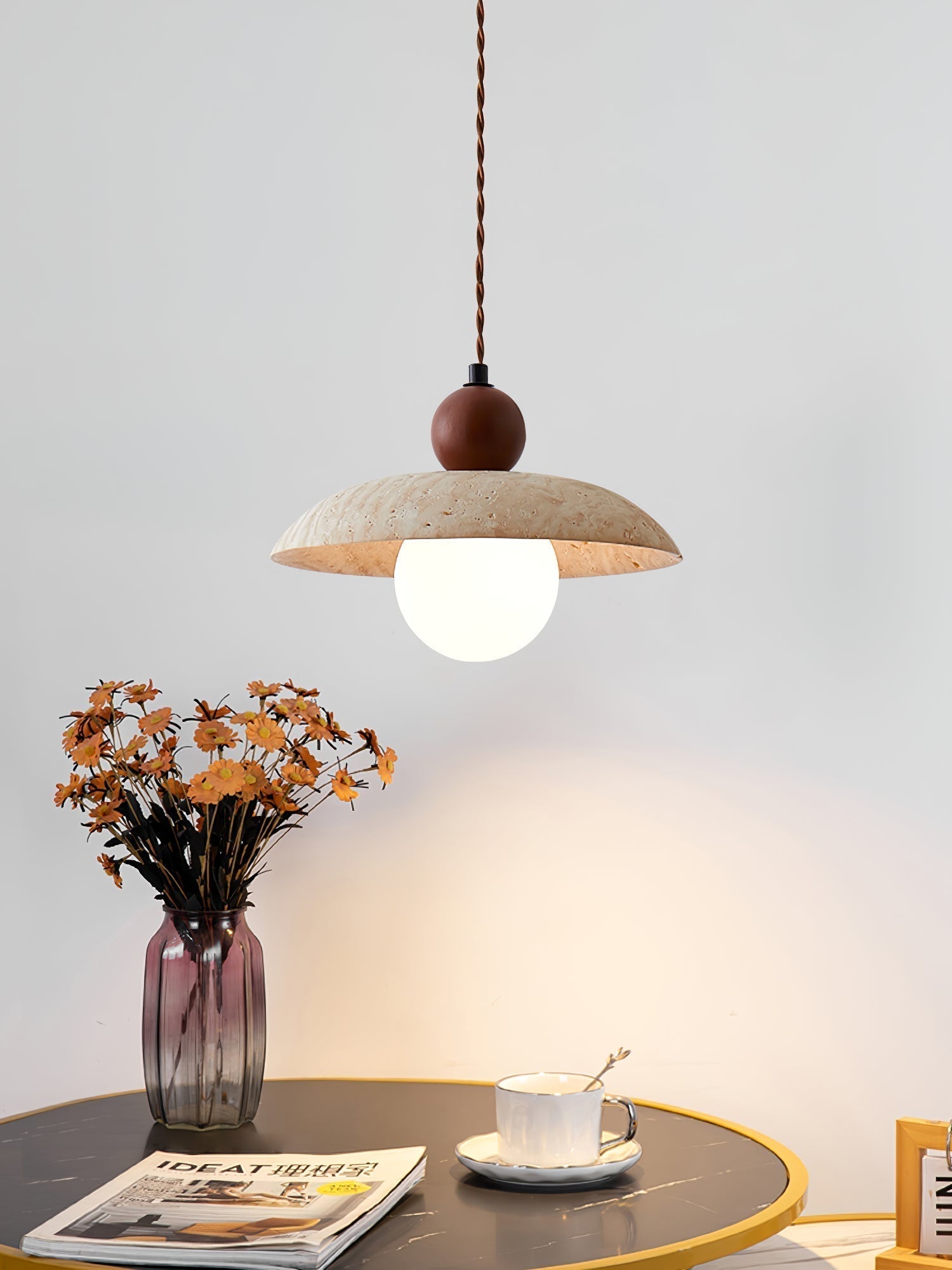 Nerix Travertine Pendant Light-Neutral Decor