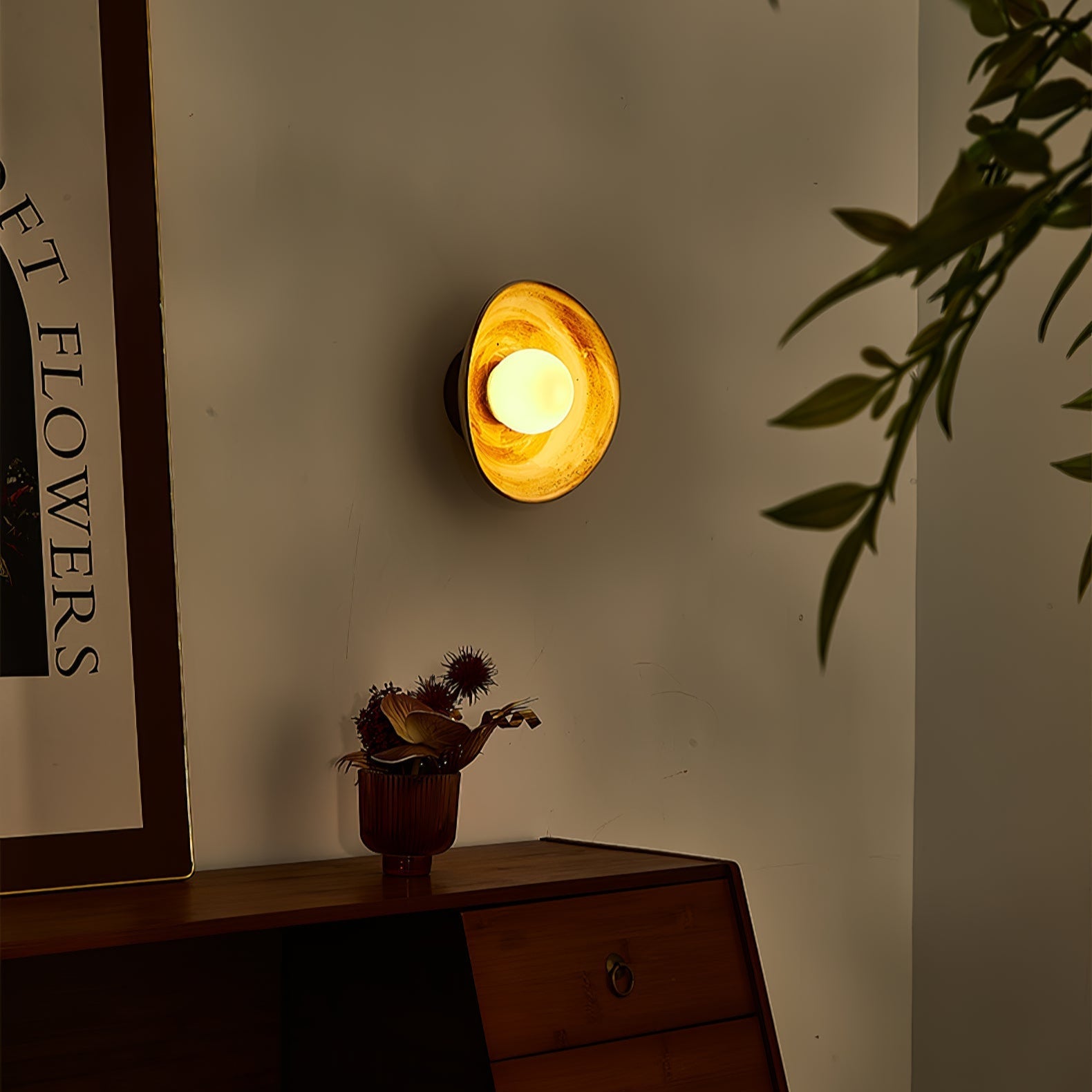 Solune Modern Minimalist Glass Wood Wall Light-Neutral Decor