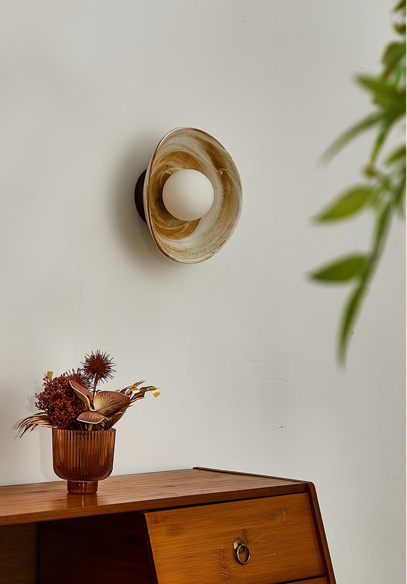 Solune Modern Minimalist Glass Wood Wall Light-Neutral Decor