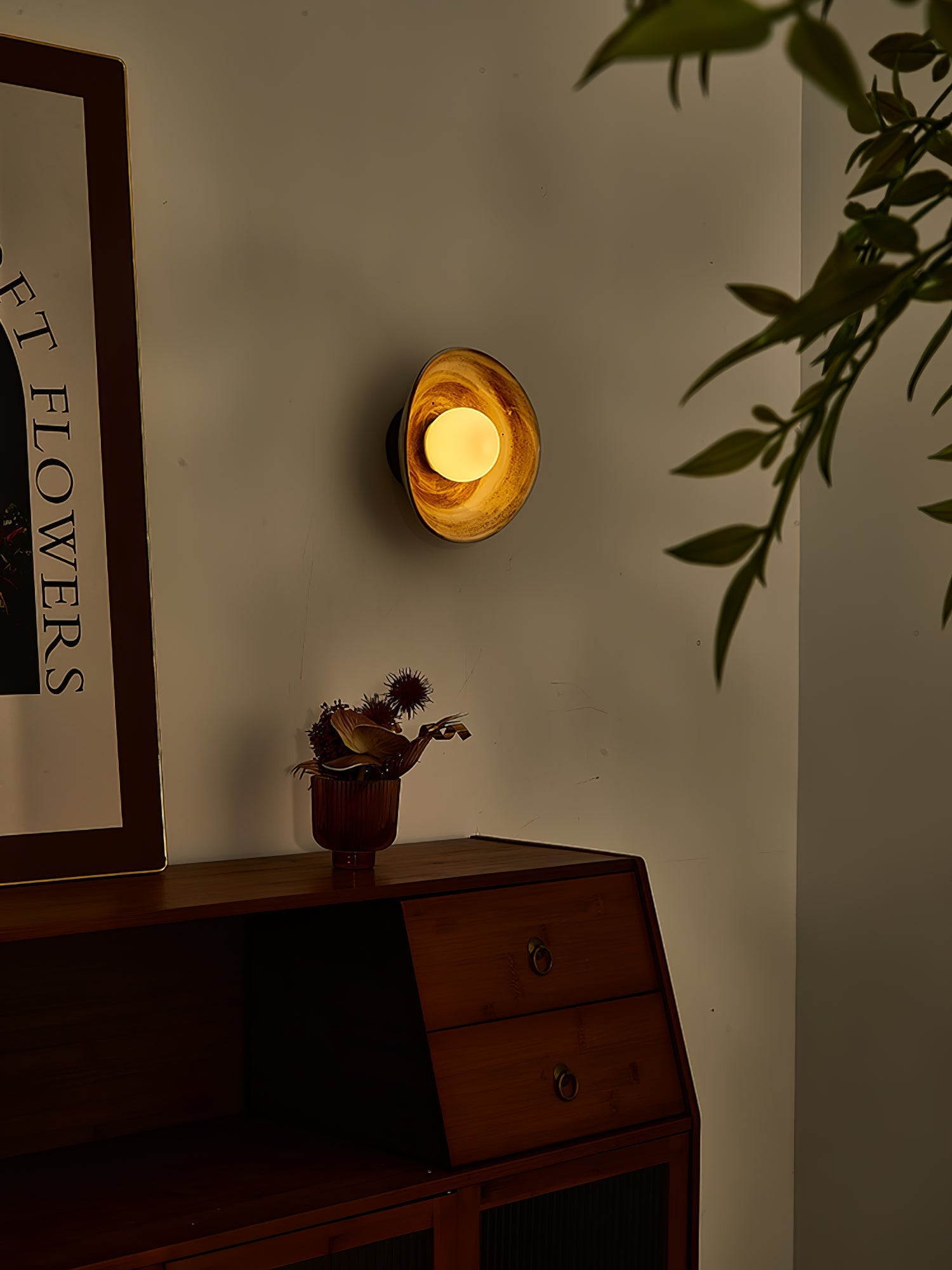 Solune Modern Minimalist Glass Wood Wall Light-Neutral Decor