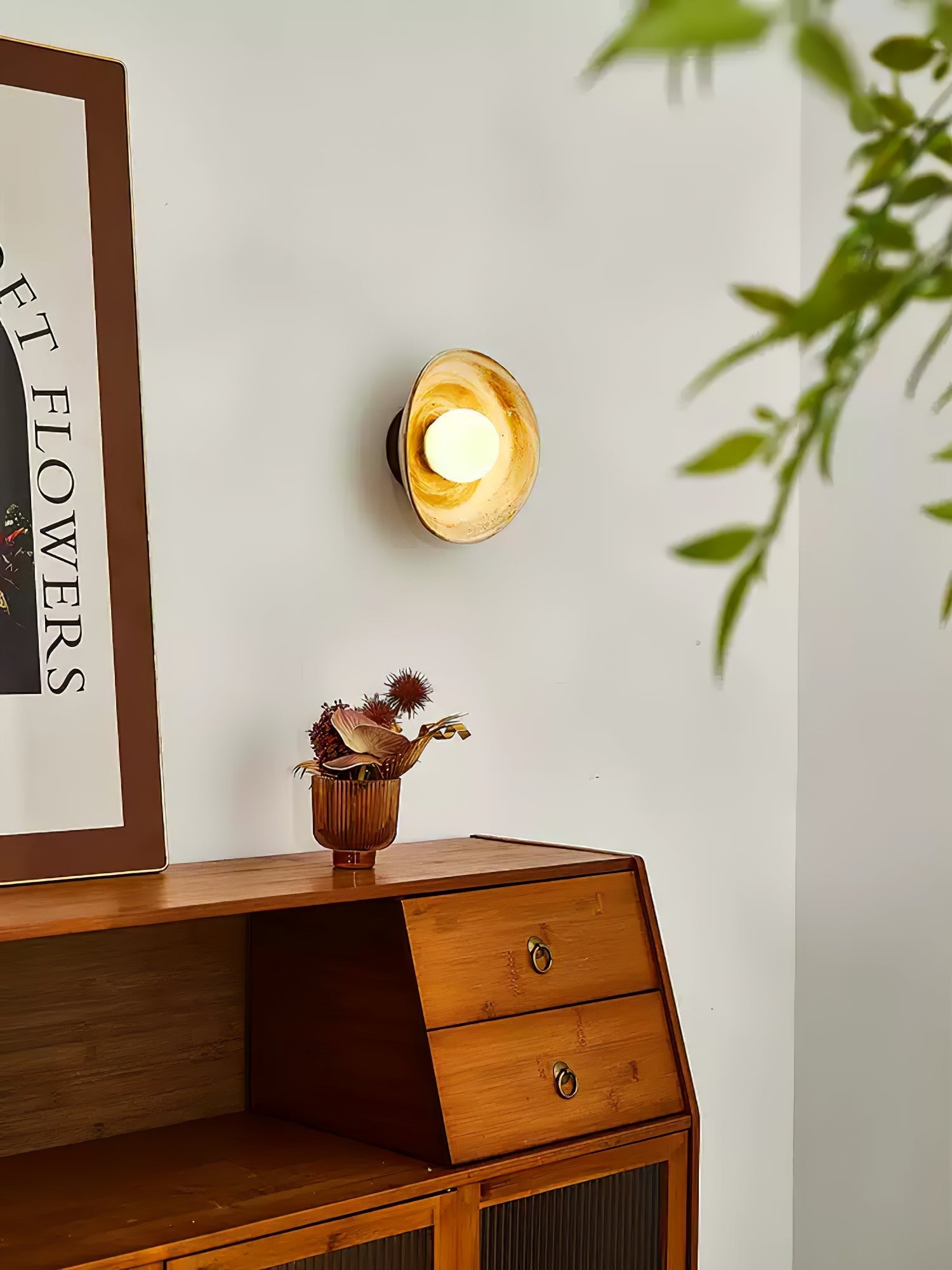 Solune Modern Minimalist Glass Wood Wall Light-Neutral Decor