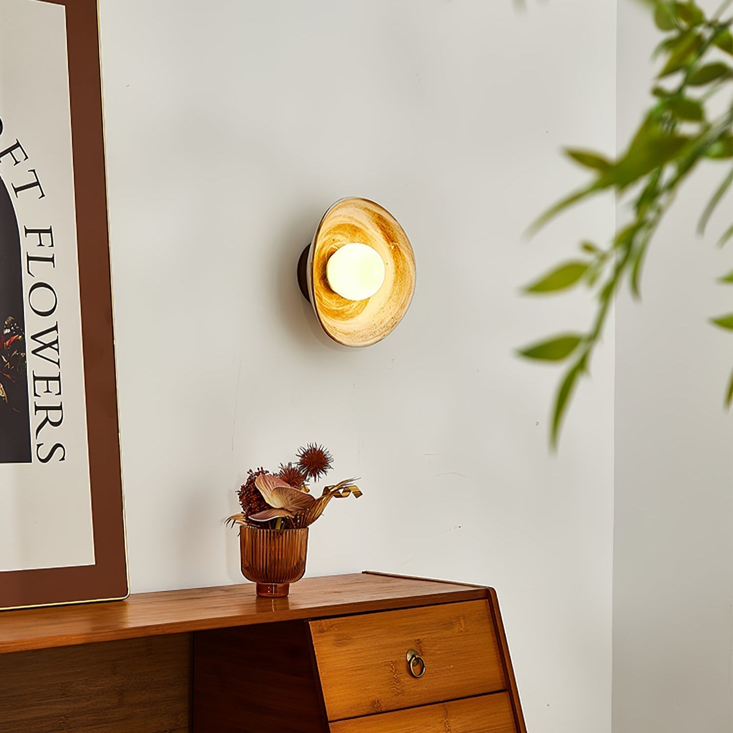 Solune Modern Minimalist Glass Wood Wall Light-Neutral Decor