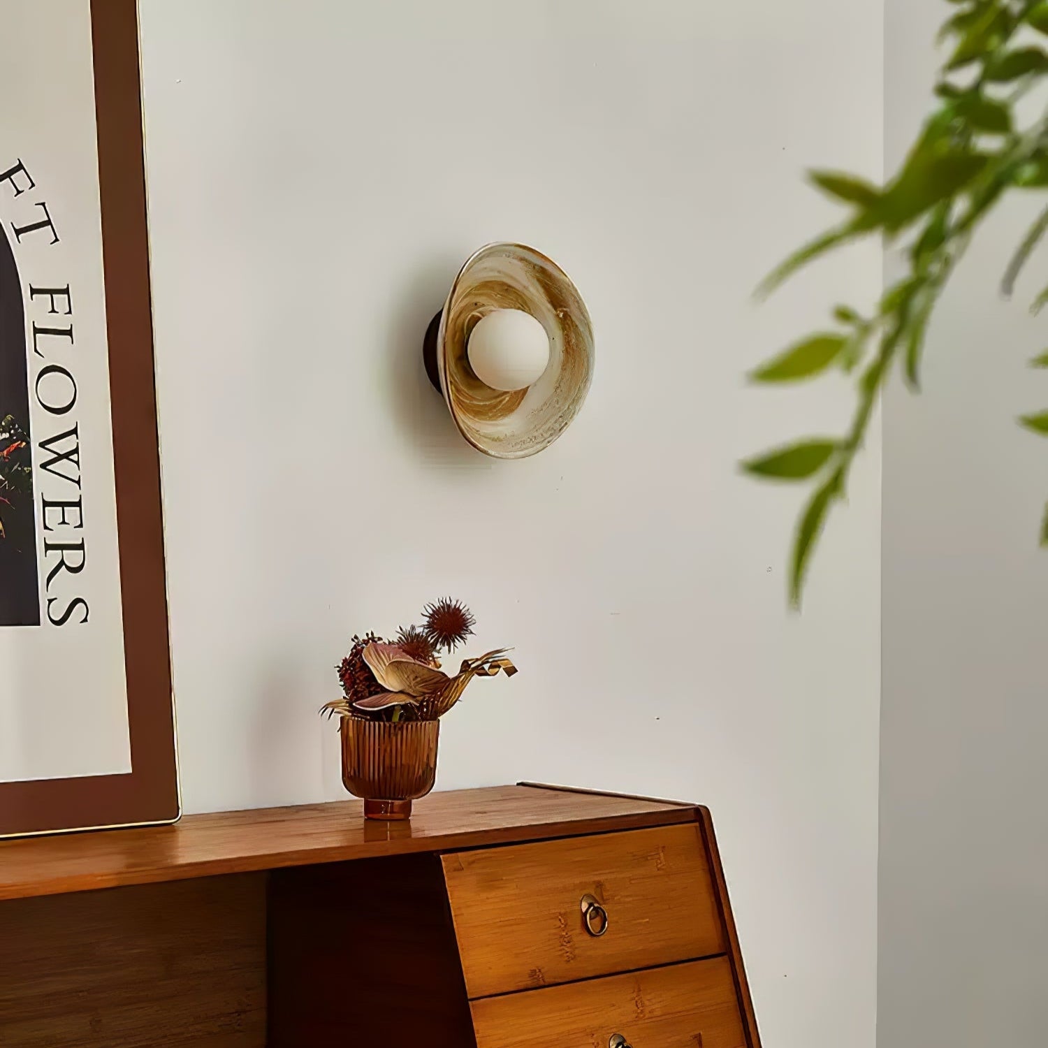 Solune Modern Minimalist Glass Wood Wall Light-Neutral Decor