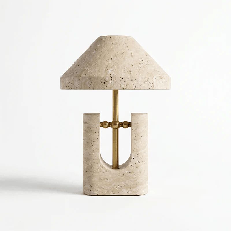 Solvra Yellow Travertine Table Lamp-Neutral Decor