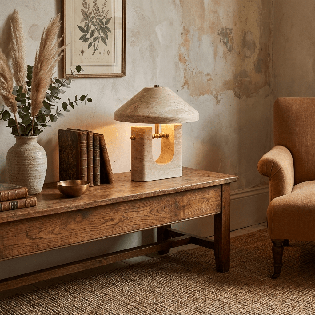 Solvra Yellow Travertine Table Lamp-Neutral Decor