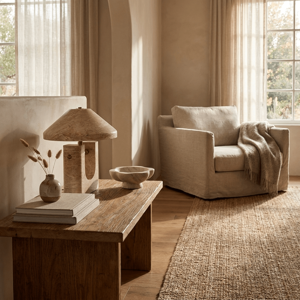 Solvra Yellow Travertine Table Lamp-Neutral Decor
