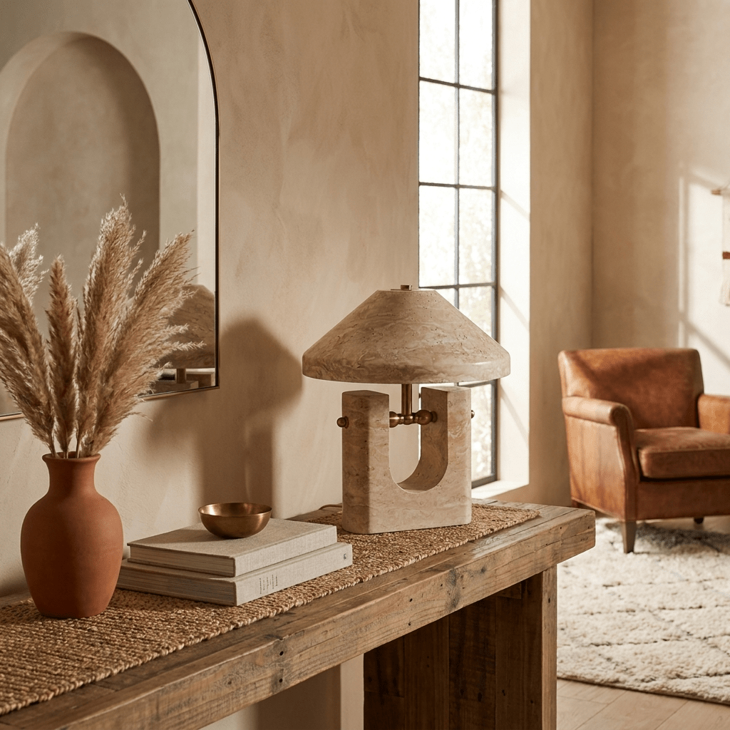 Solvra Yellow Travertine Table Lamp-Neutral Decor