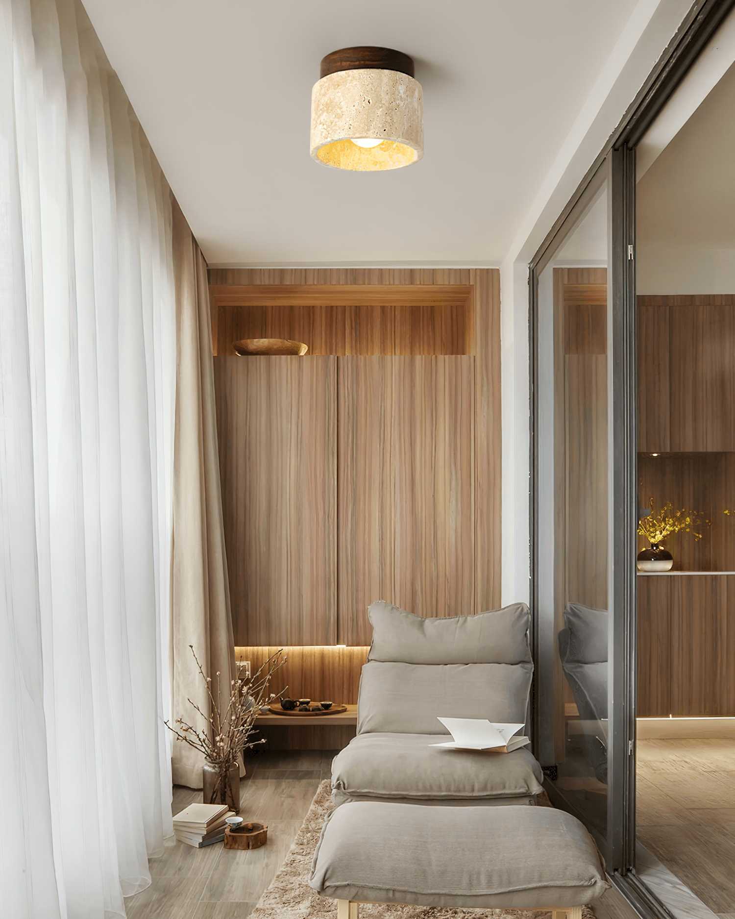Lysaen Stone Travertine Ceiling Light-Neutral Decor