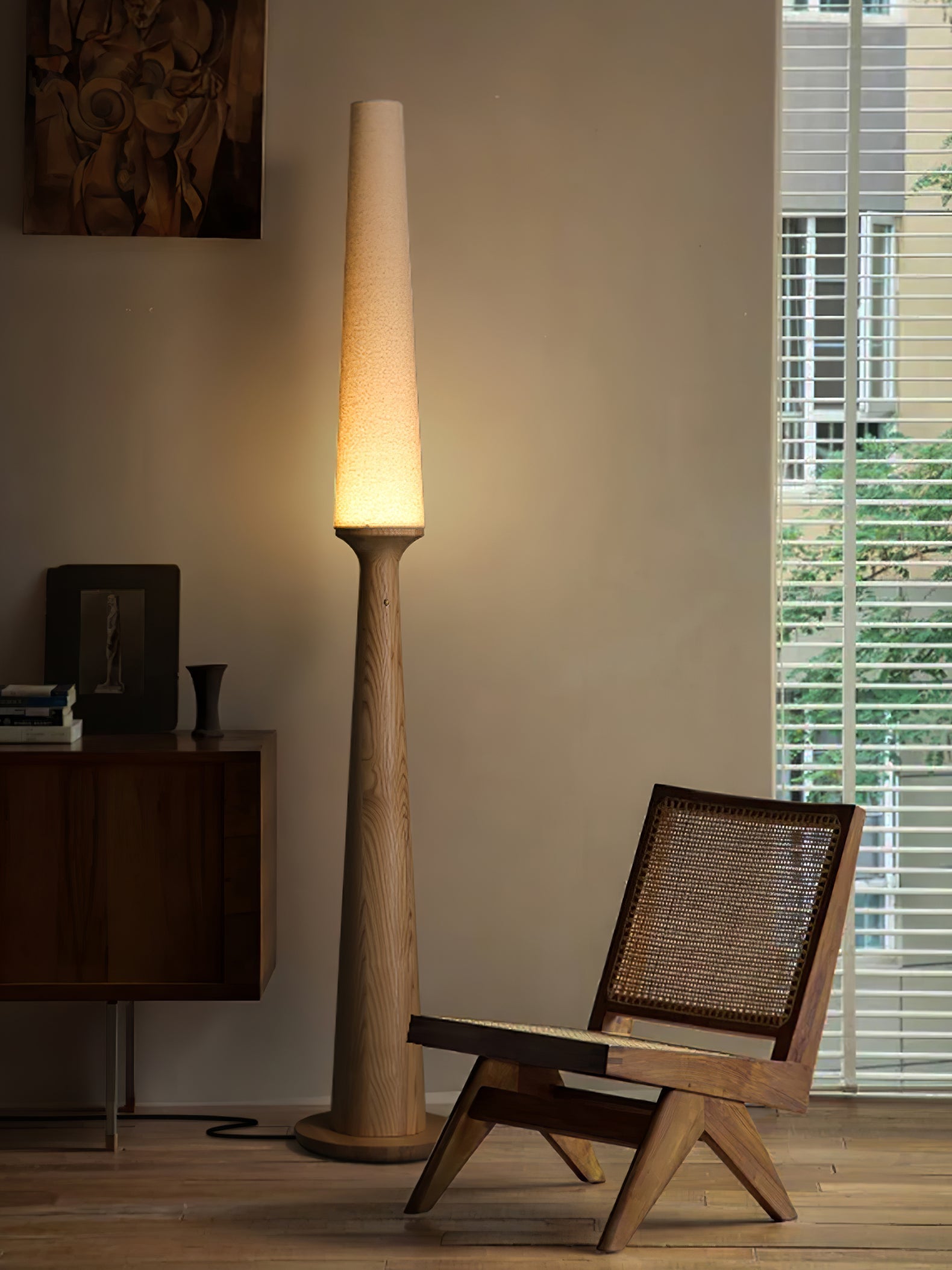 Vetheora Tapered Wood Floor Lamp-Neutral Decor