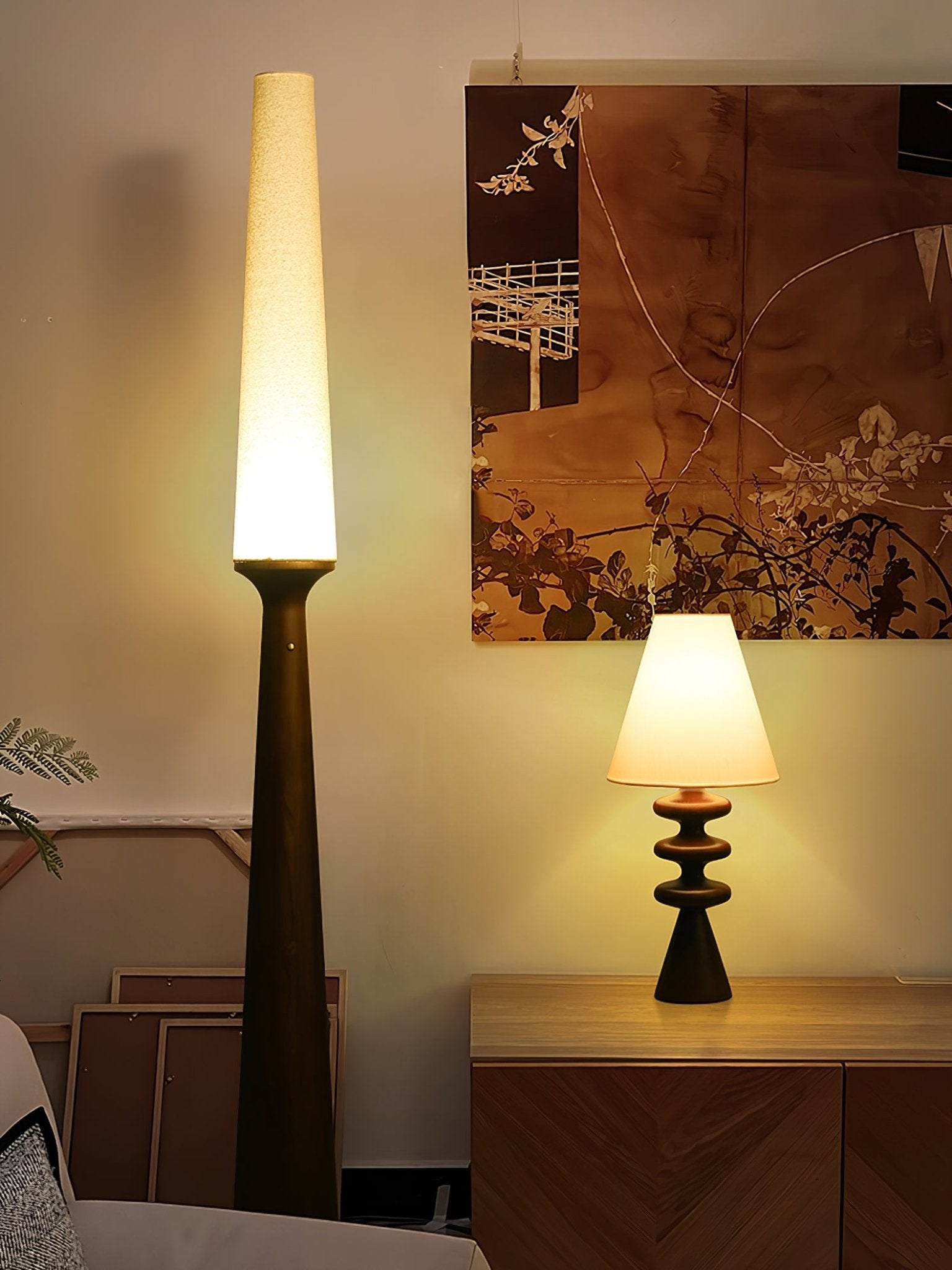 Vetheora Tapered Wood Floor Lamp-Neutral Decor