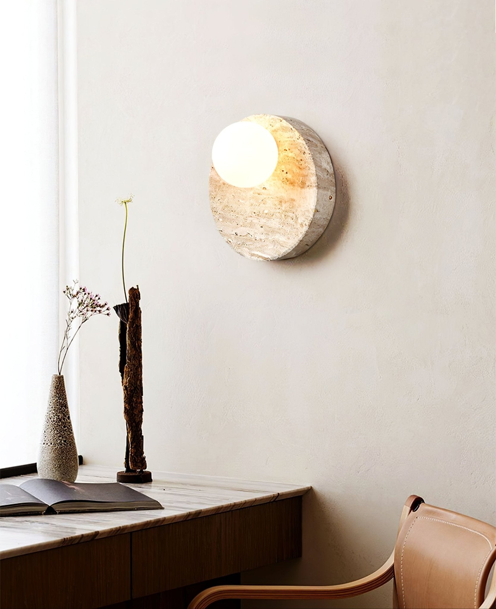 Kivros Travertine Sconce-Neutral Decor