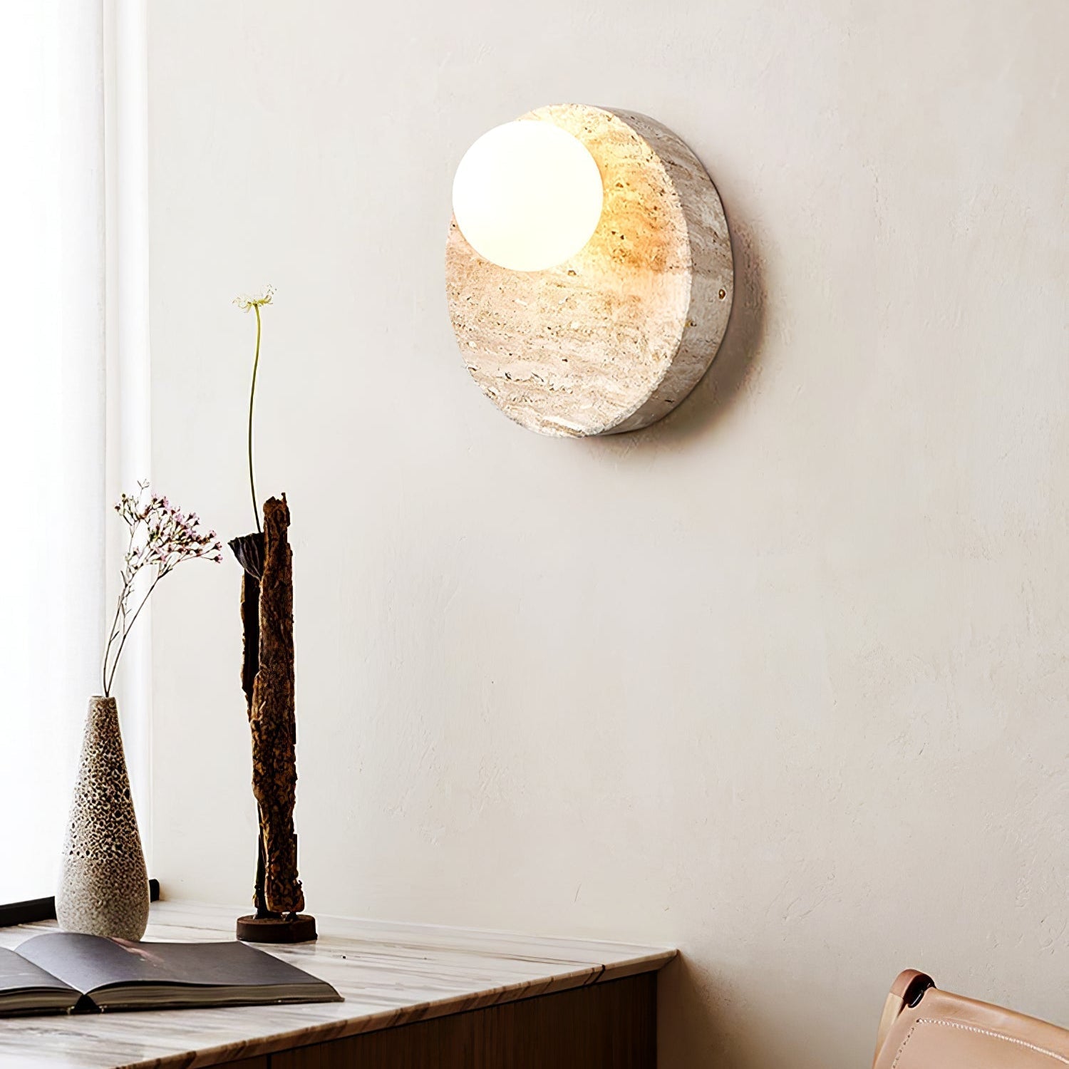 Kivros Travertine Sconce-Neutral Decor