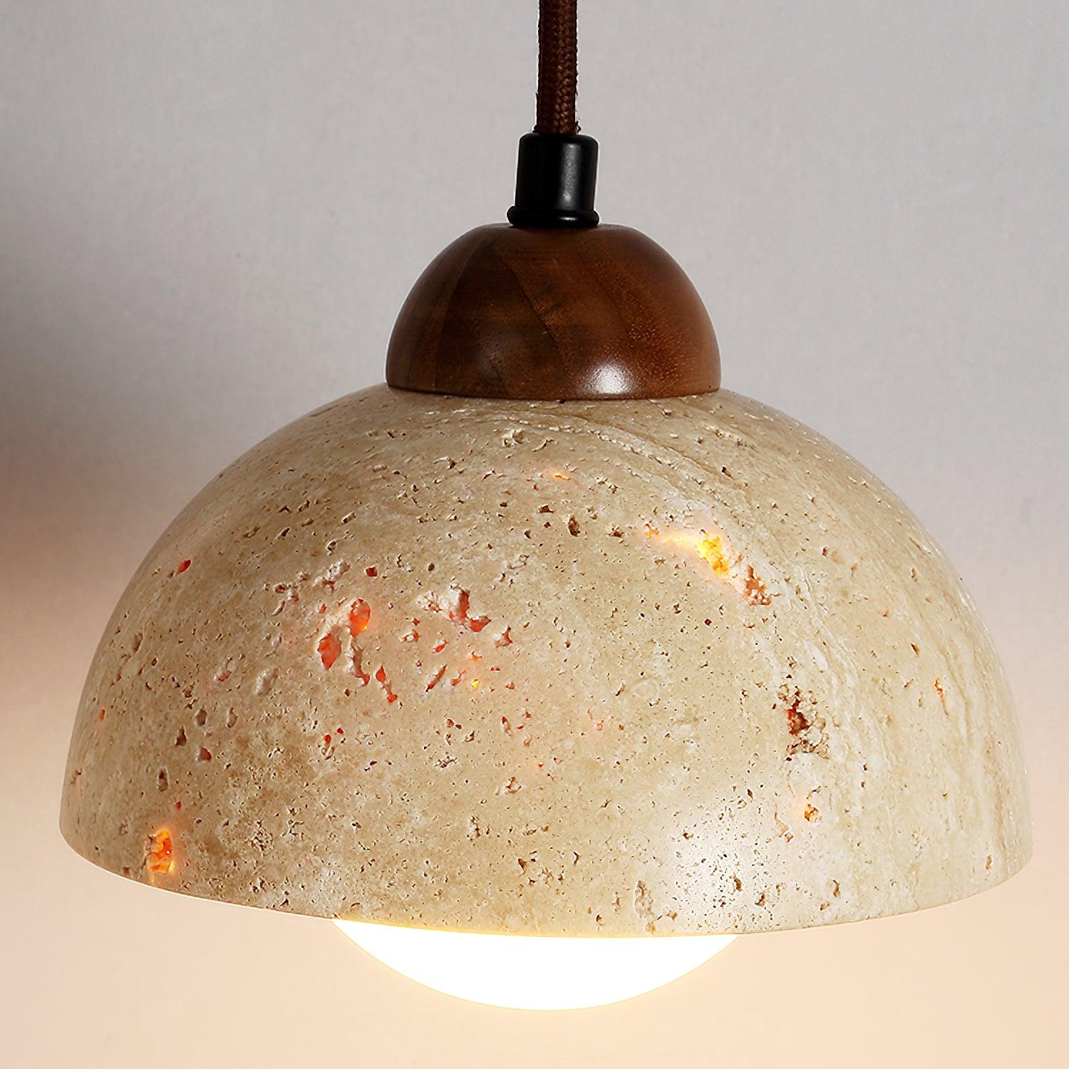 Pendant Lamp Wood Top Yellow Travertine Glass Shade White Beige Modern