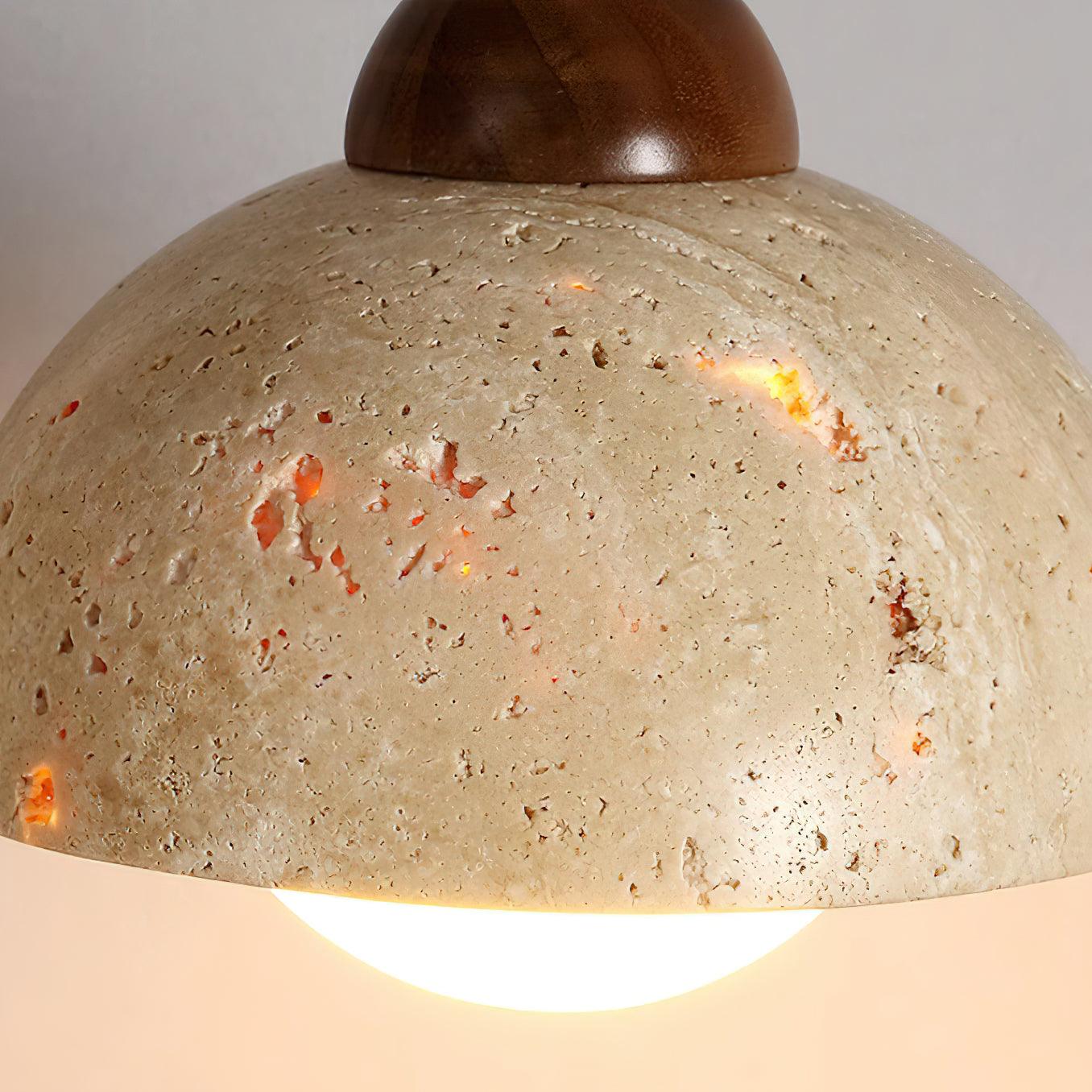 Zeno Pendant Lamp Wood Top Yellow Travertine Glass Shade White Beige Modern-Neutral Decor
