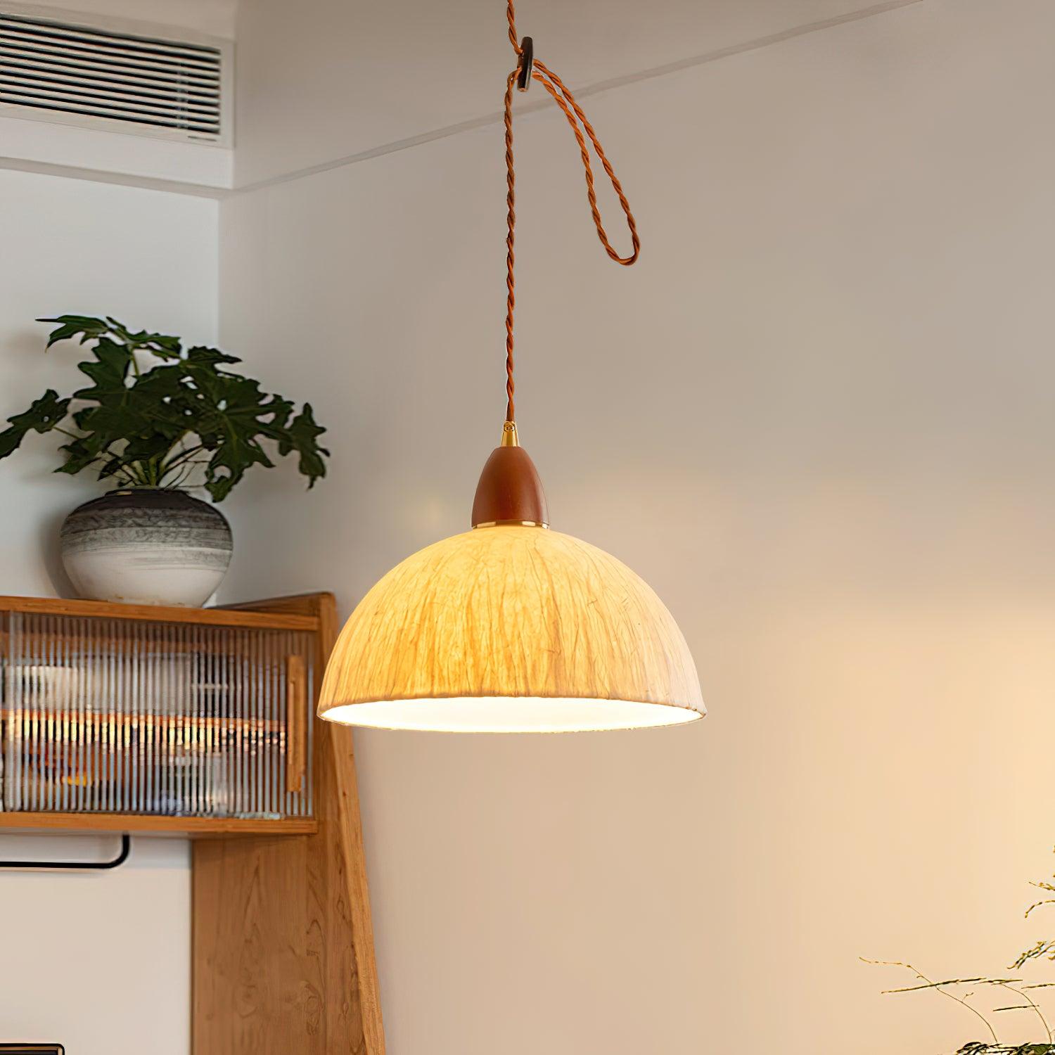 Locan Paper & Wood Pendant Lamp-Neutral Decor