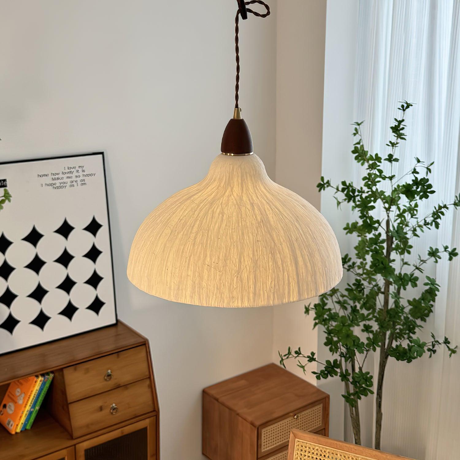 Locan Paper & Wood Pendant Lamp-Neutral Decor