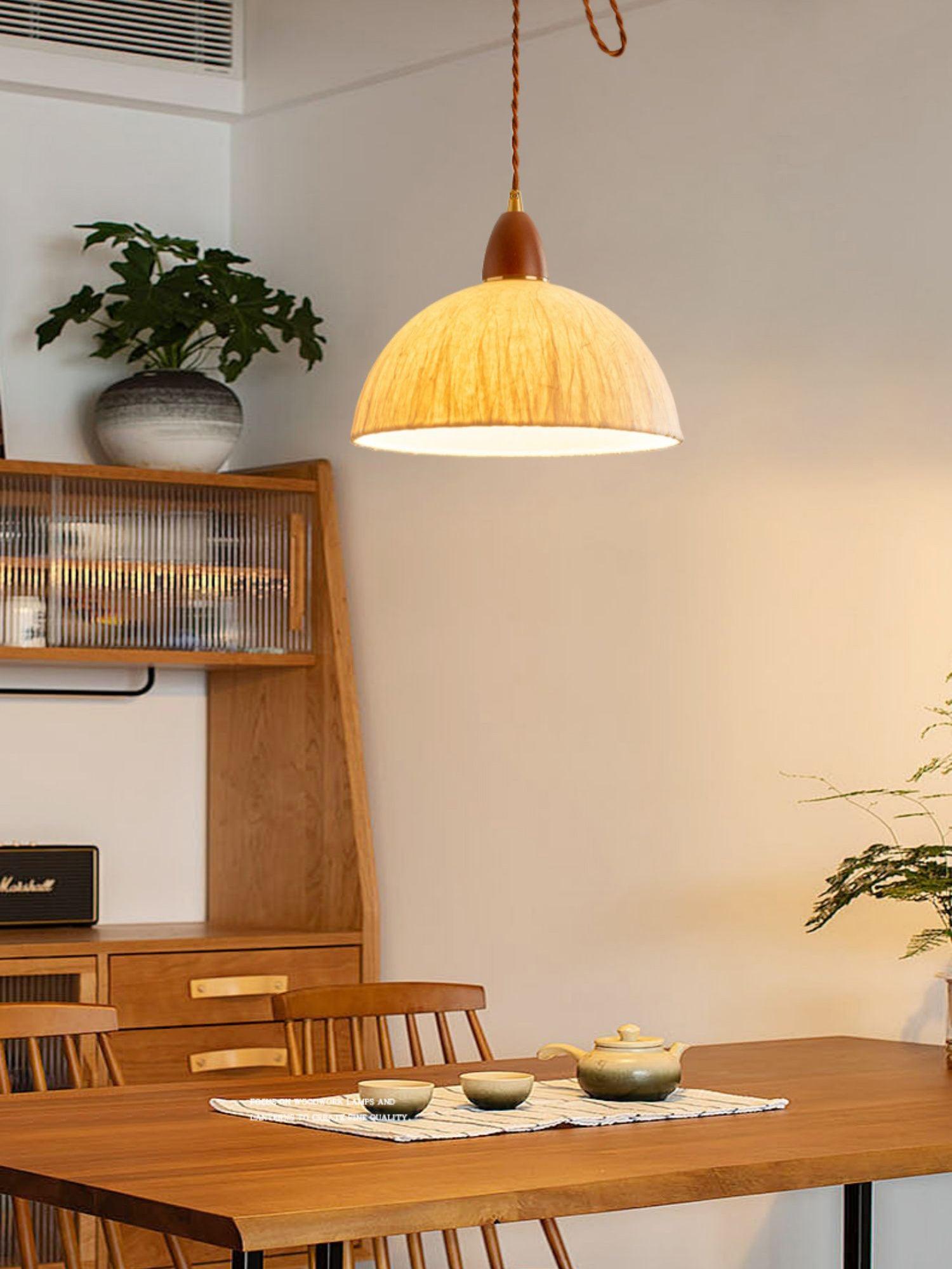 Locan Paper & Wood Pendant Lamp-Neutral Decor