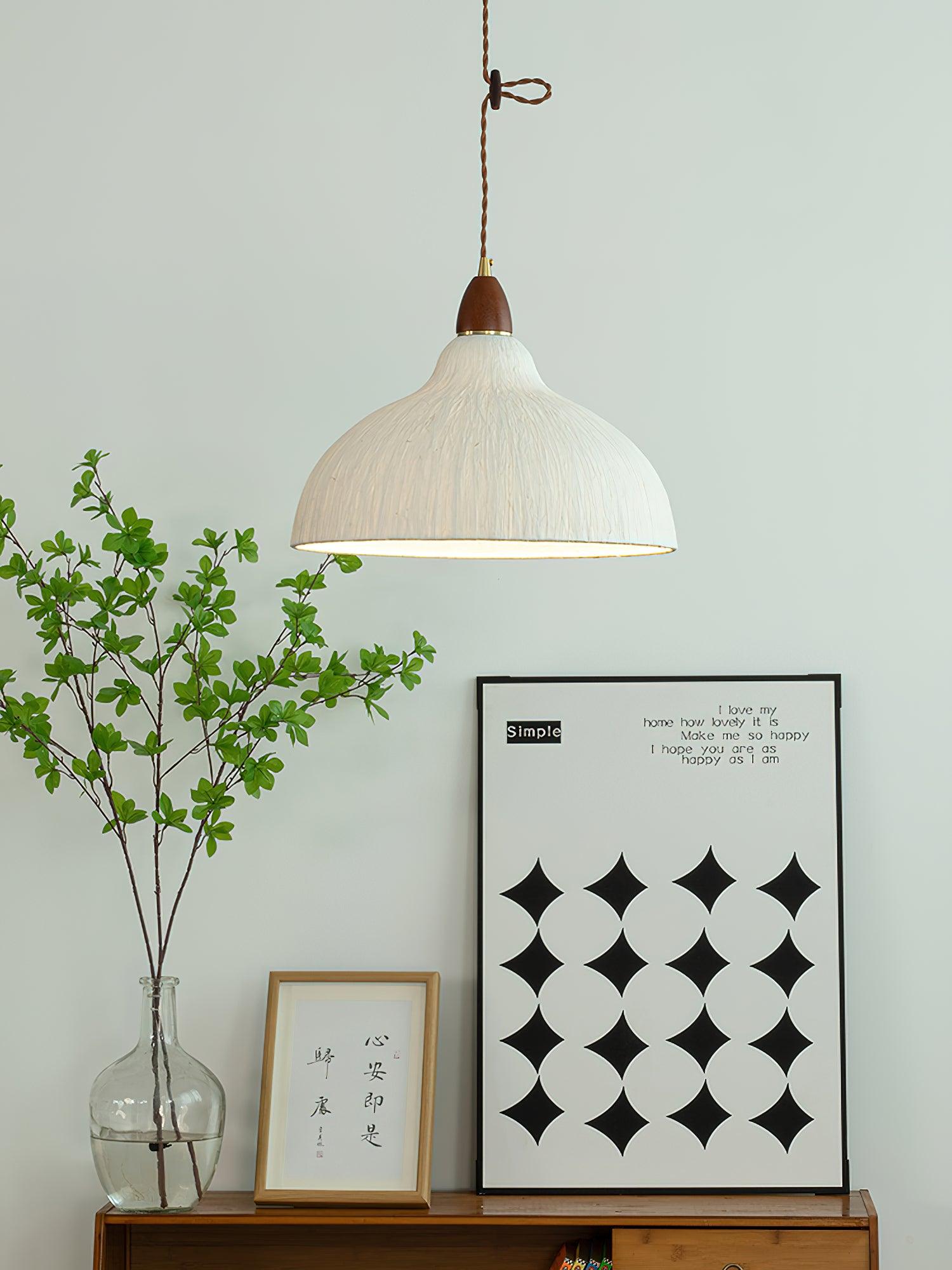 Locan Paper & Wood Pendant Lamp-Neutral Decor