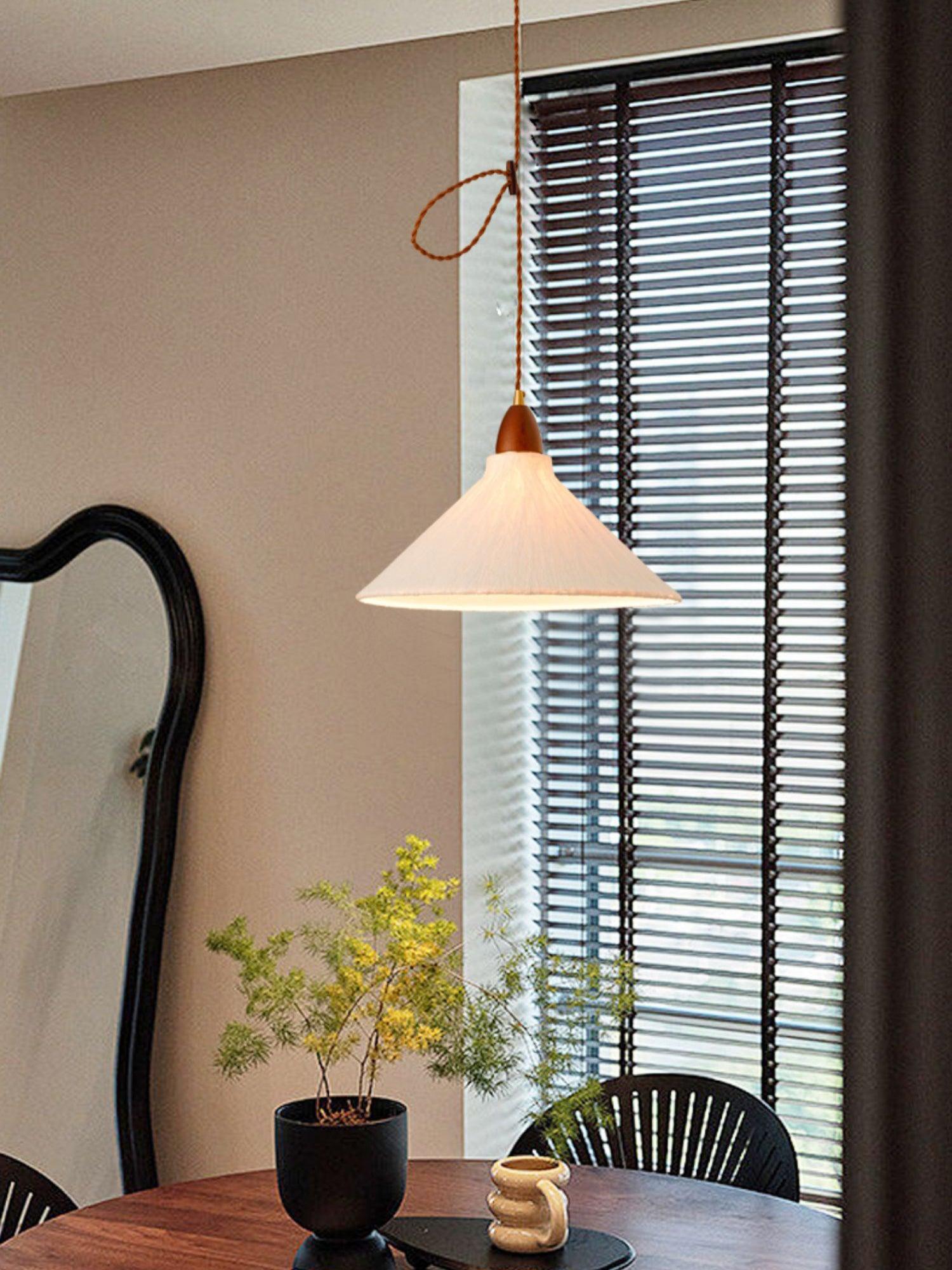 Locan Paper & Wood Pendant Lamp-Neutral Decor