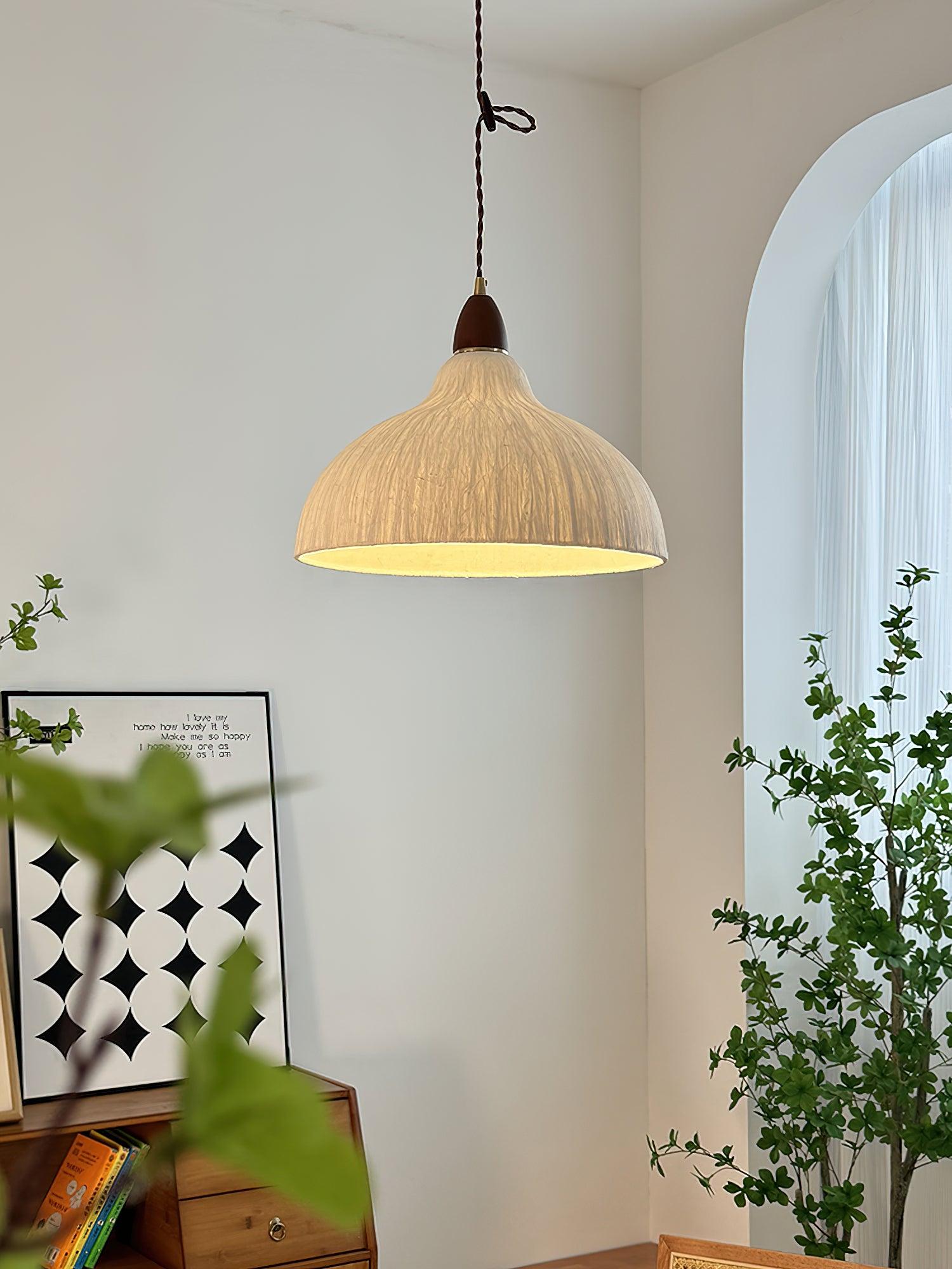 Locan Paper & Wood Pendant Lamp-Neutral Decor