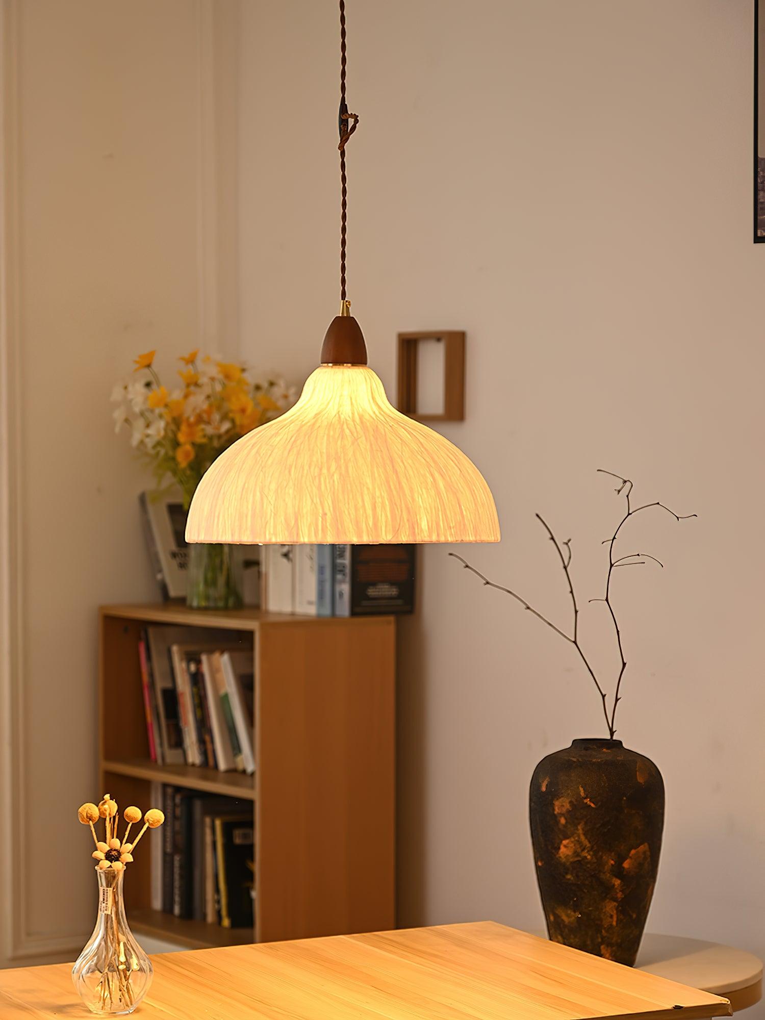 Locan Paper & Wood Pendant Lamp-Neutral Decor