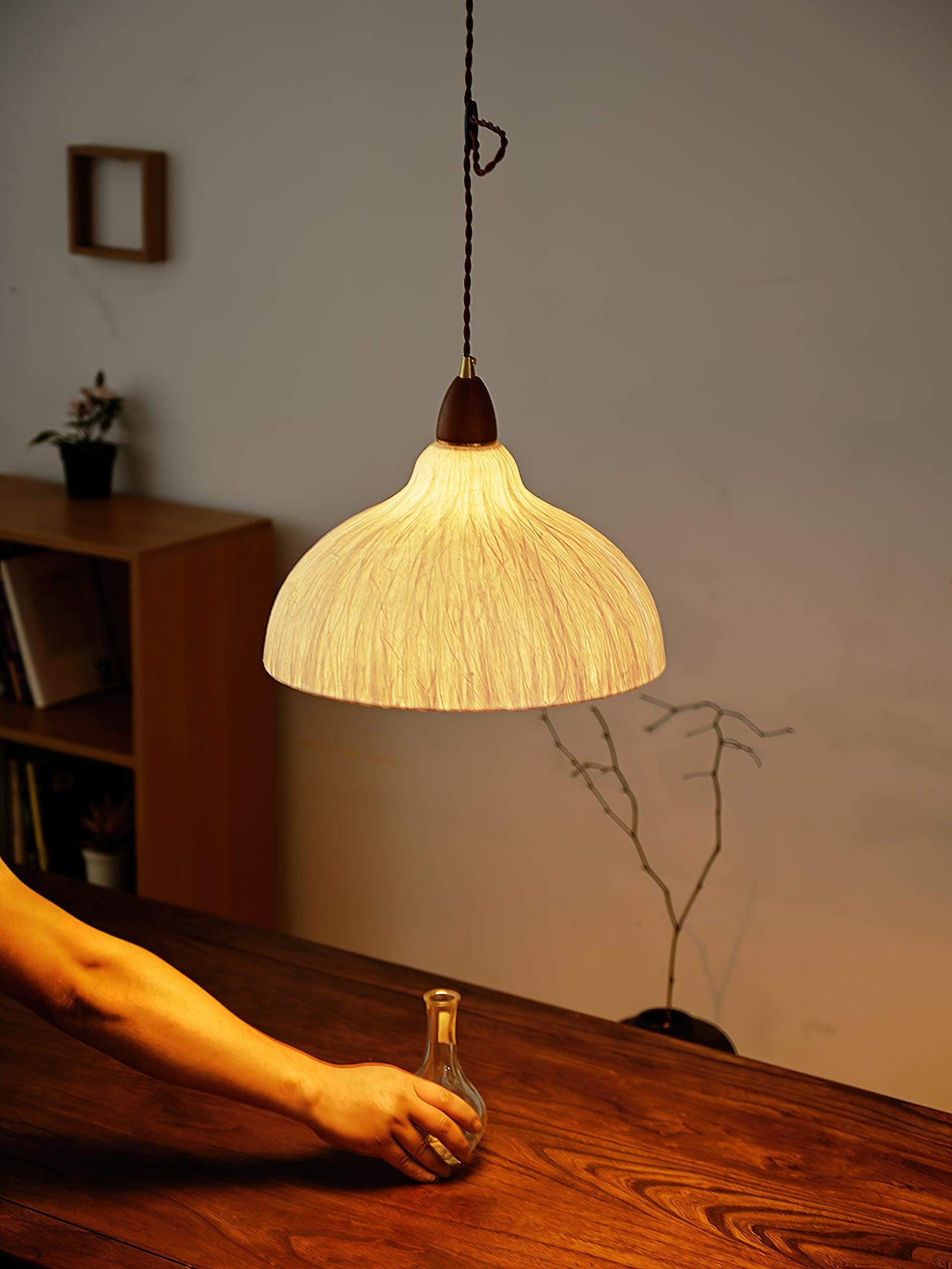 Locan Paper & Wood Pendant Lamp-Neutral Decor