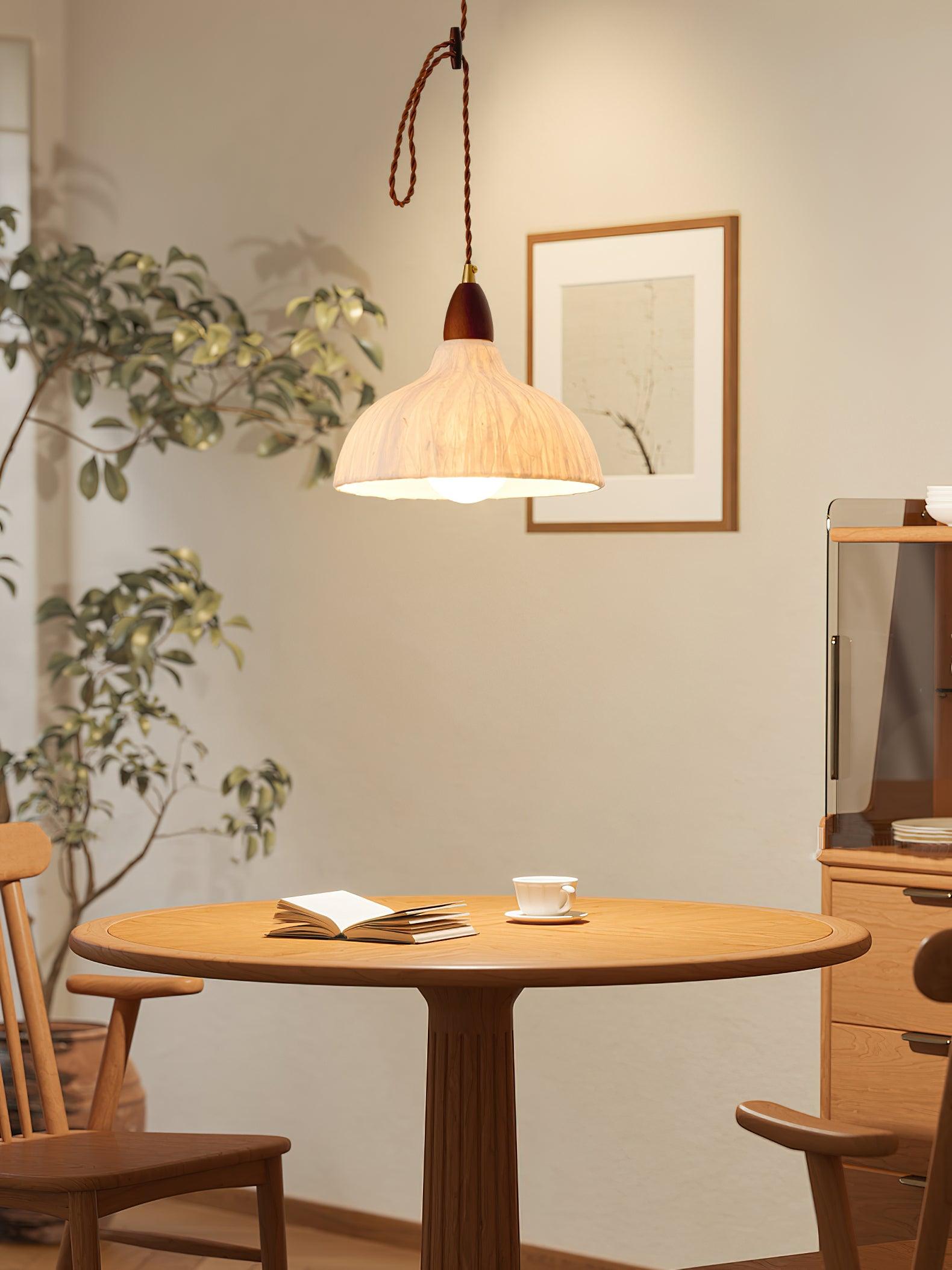 Locan Paper & Wood Pendant Lamp-Neutral Decor