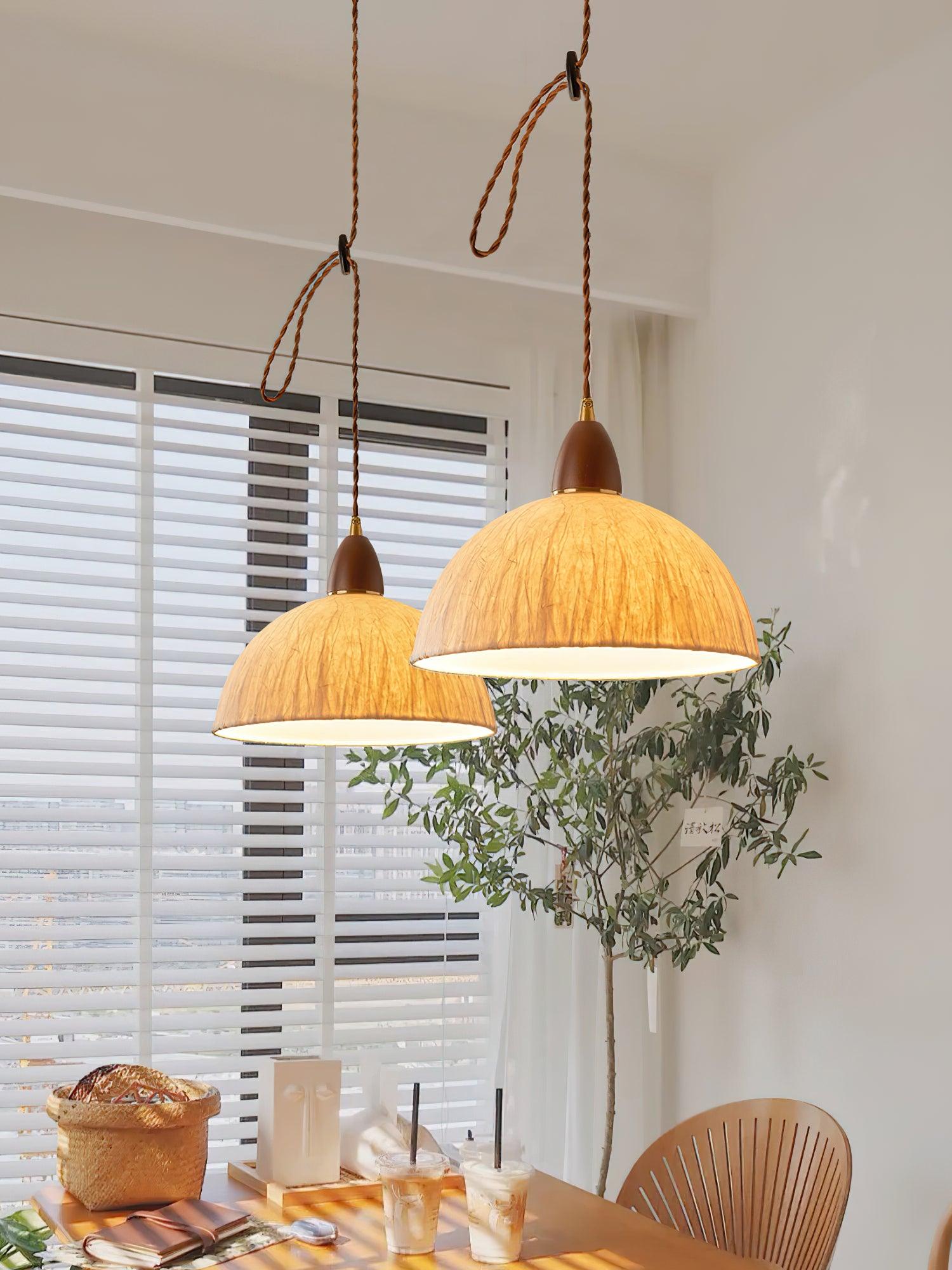 Locan Paper & Wood Pendant Lamp-Neutral Decor