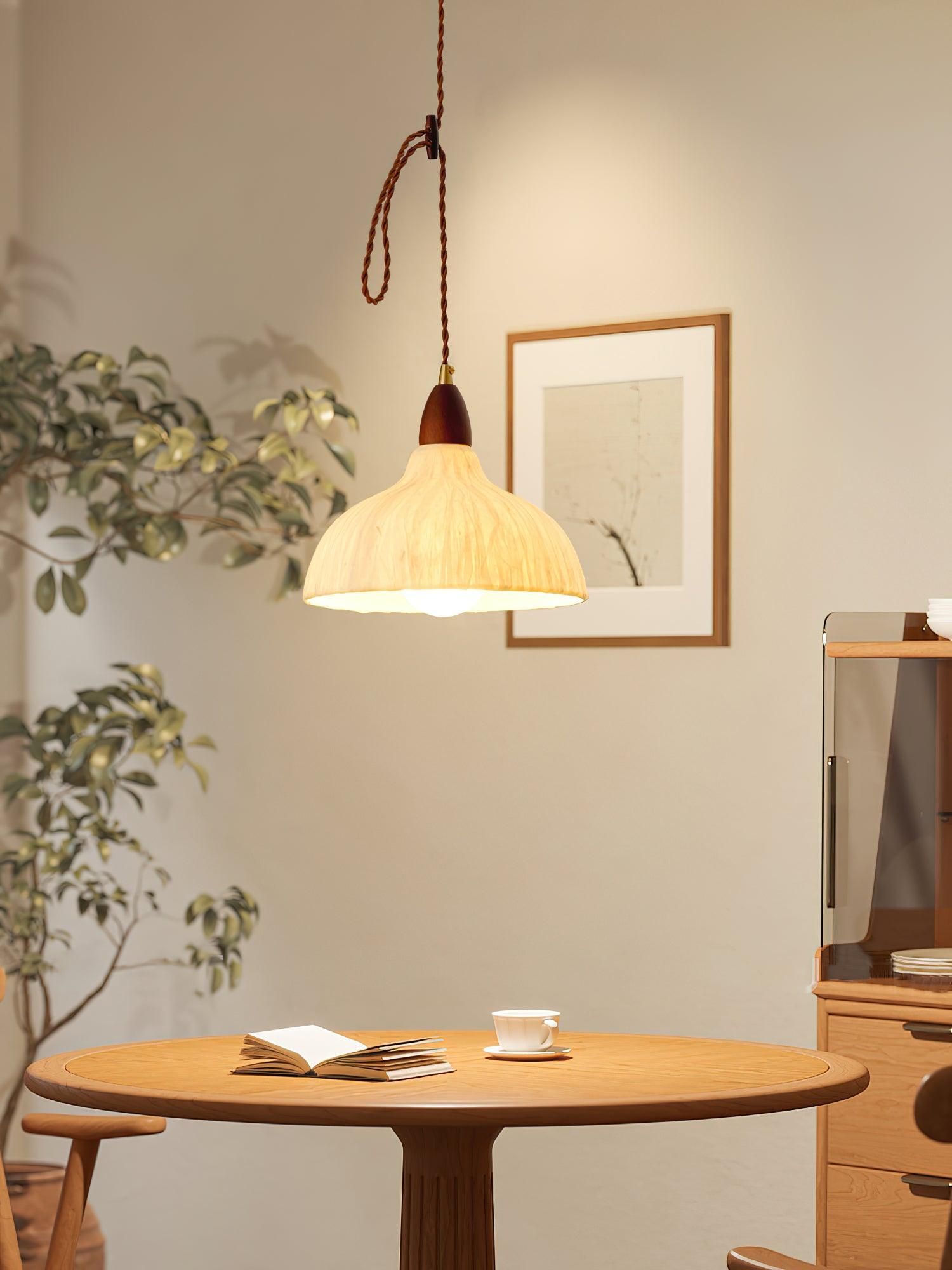 Locan Paper & Wood Pendant Lamp-Neutral Decor