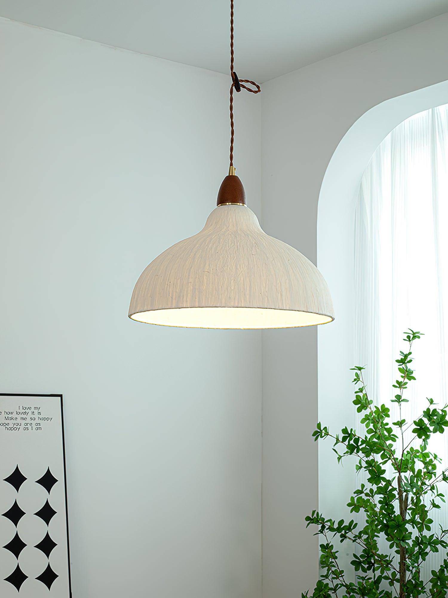Locan Paper & Wood Pendant Lamp-Neutral Decor