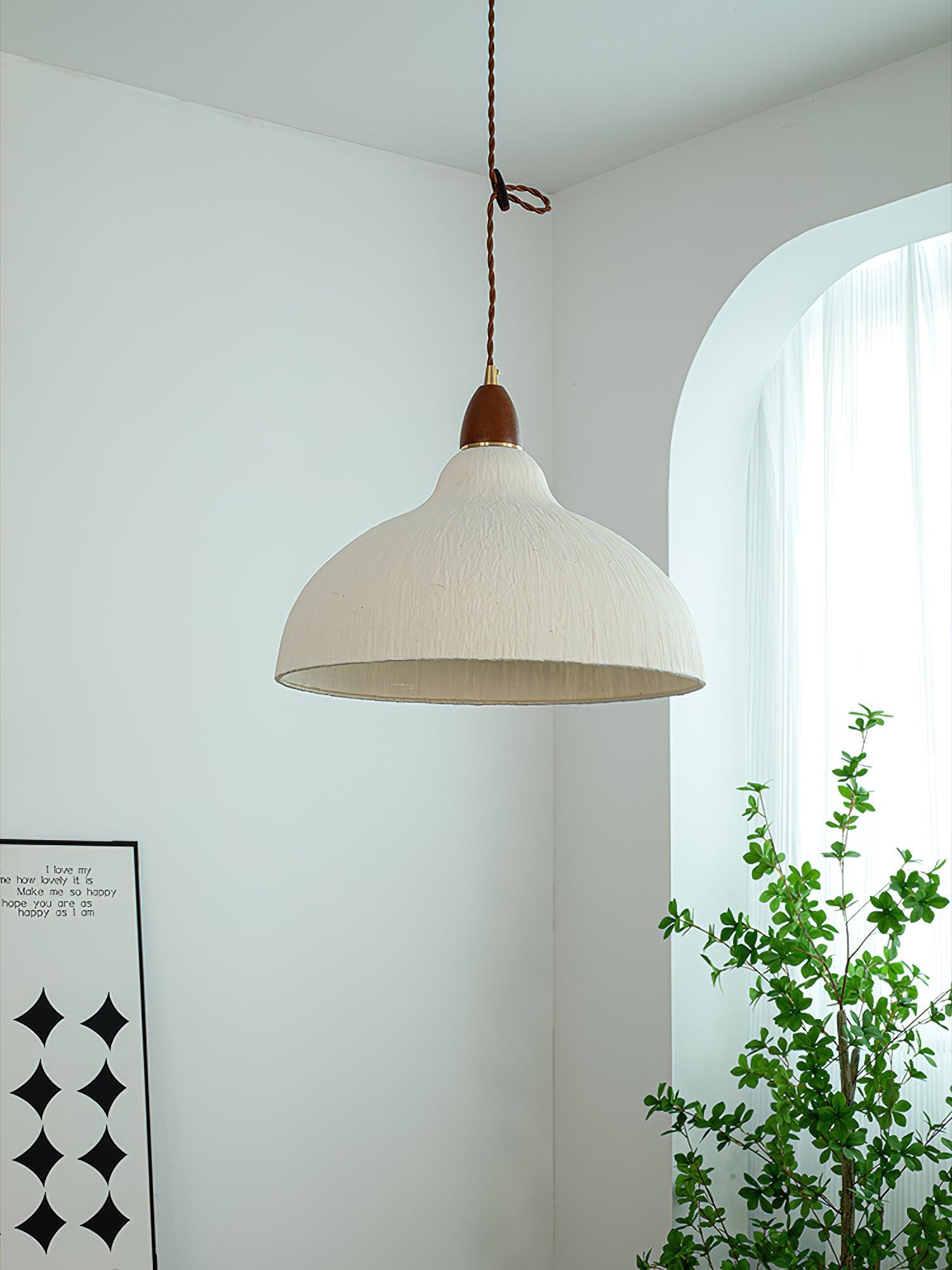 Locan Paper & Wood Pendant Lamp-Neutral Decor