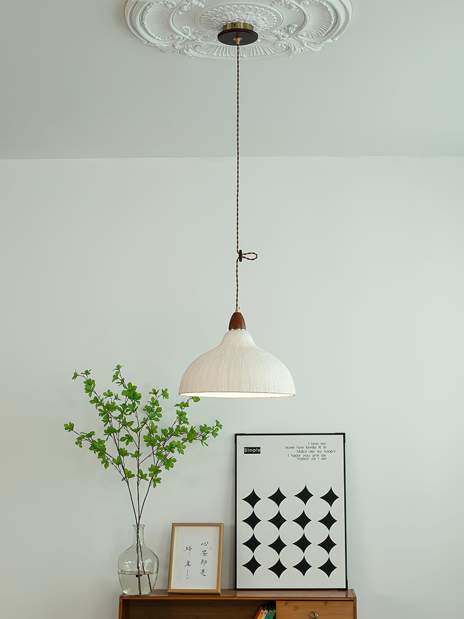 Locan Paper & Wood Pendant Lamp-Neutral Decor